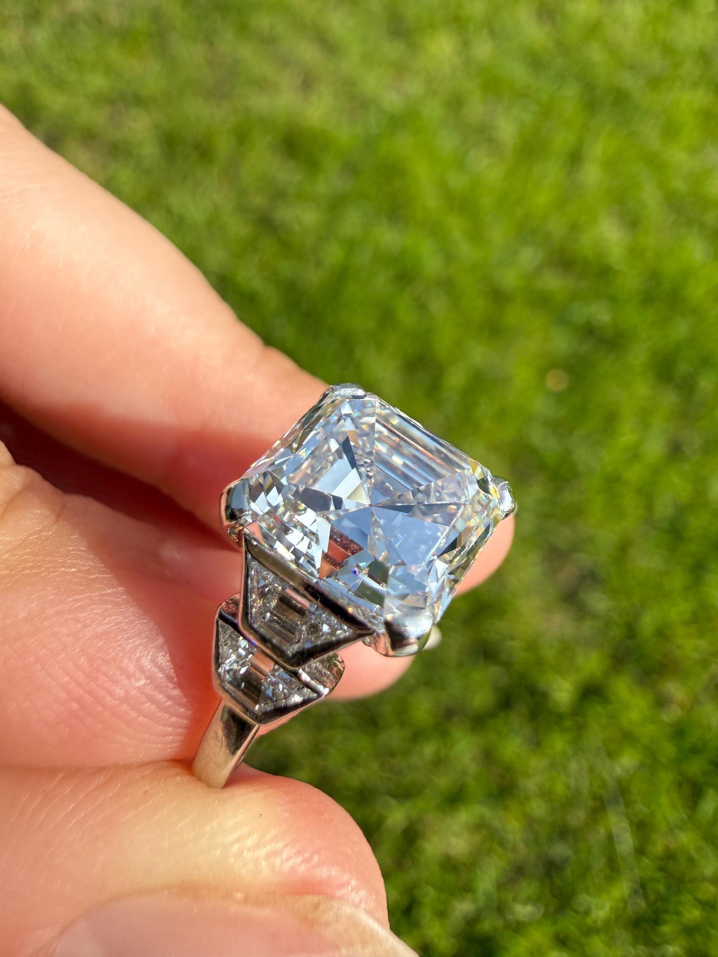 Exceptional 4 Carat Square Step Cut Diamond Solitaire Ring French PLATINUM w/ Trapezoid Accents Vintage to Art Deco 4.5Ctw Faces Eye CLEAN