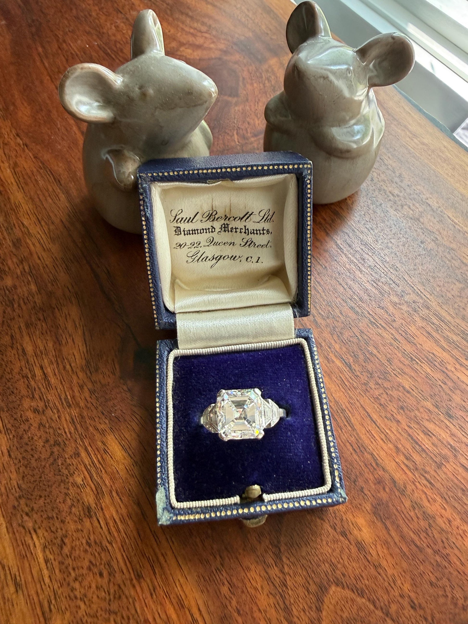 Exceptional 4 Carat Square Step Cut Diamond Solitaire Ring French PLATINUM w/ Trapezoid Accents Vintage to Art Deco 4.5Ctw Faces Eye CLEAN
