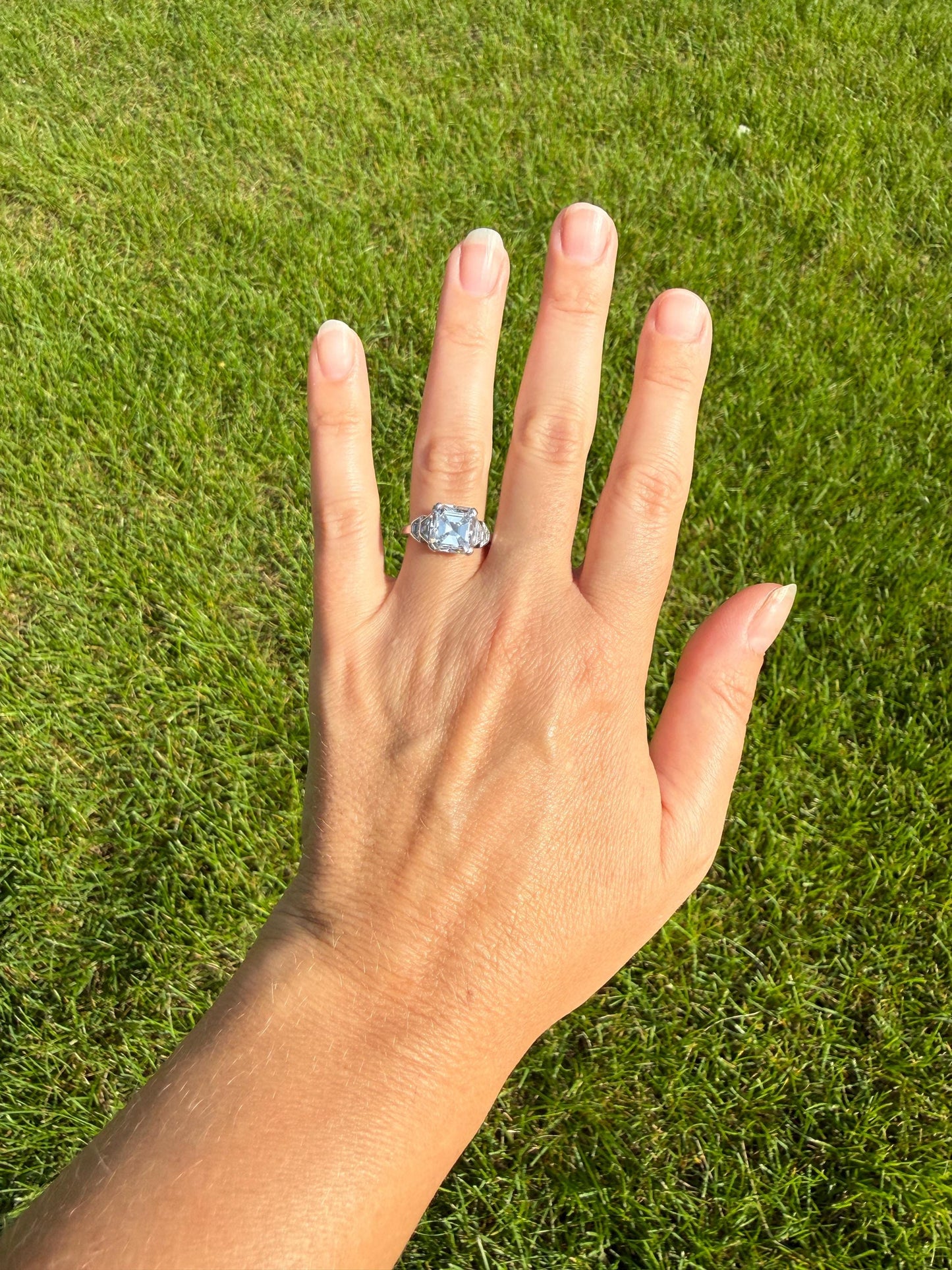 Exceptional 4 Carat Square Step Cut Diamond Solitaire Ring French PLATINUM w/ Trapezoid Accents Vintage to Art Deco 4.5Ctw Faces Eye CLEAN