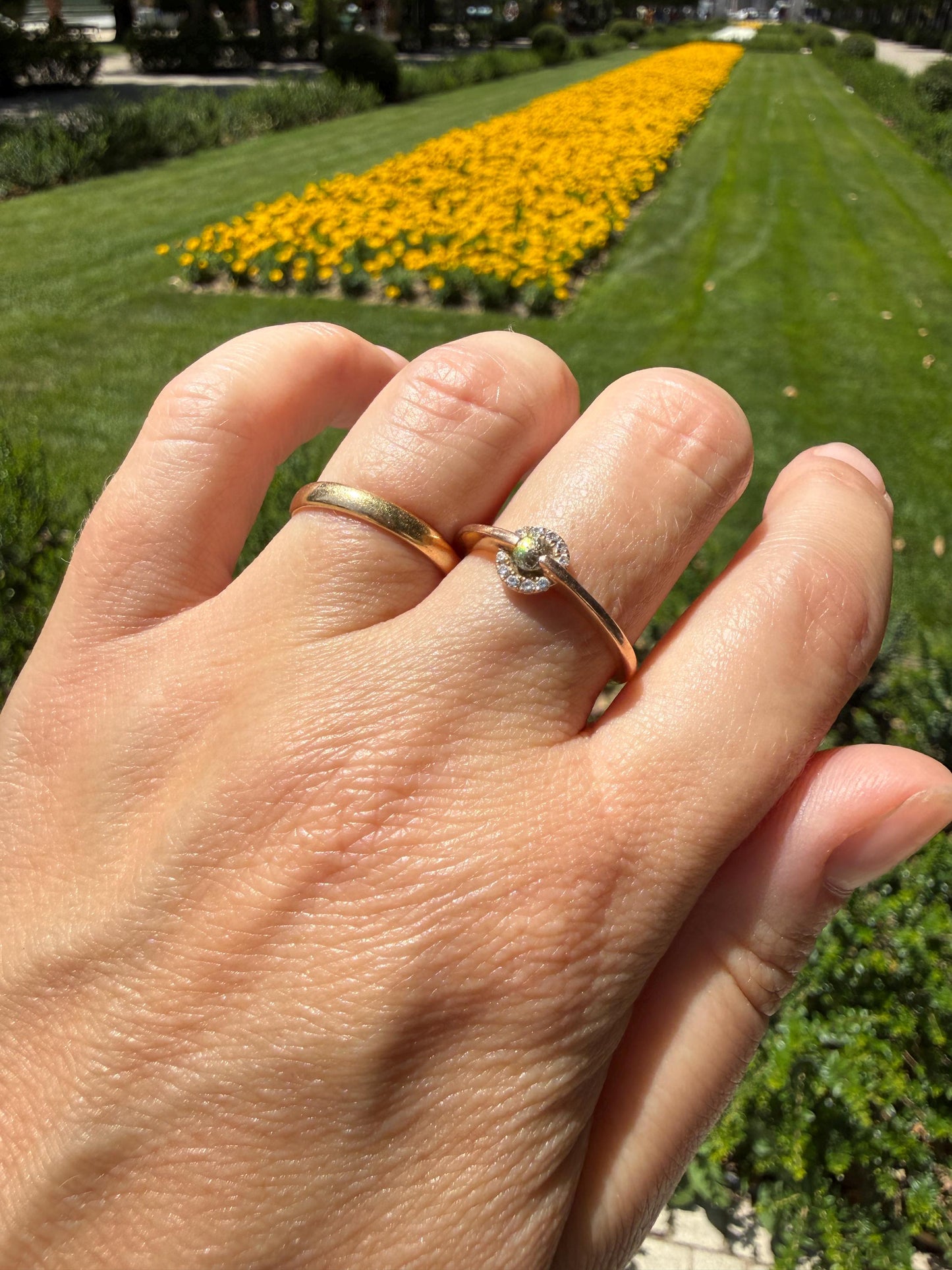 Vintage Uniquely Cut Diamond Ring with Halo Accents 14k Gold Geometric Minimalist Stacker