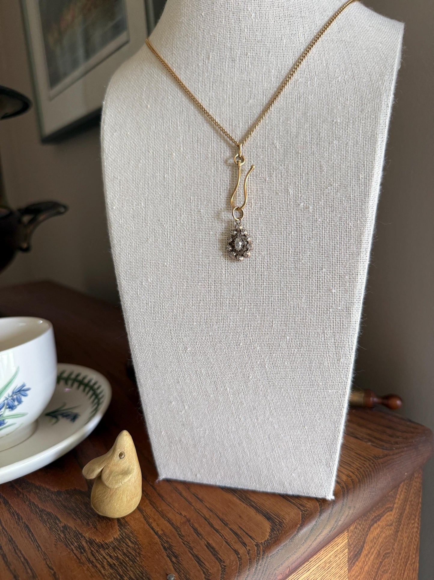 GEORGIAN Era Antique 1.1 Carat Old Mine Peruzzi Cut DIAMOND Pear Teardrop Cluster Pendant Split Ring French 18k Gold Silver Dangle OMC Gift