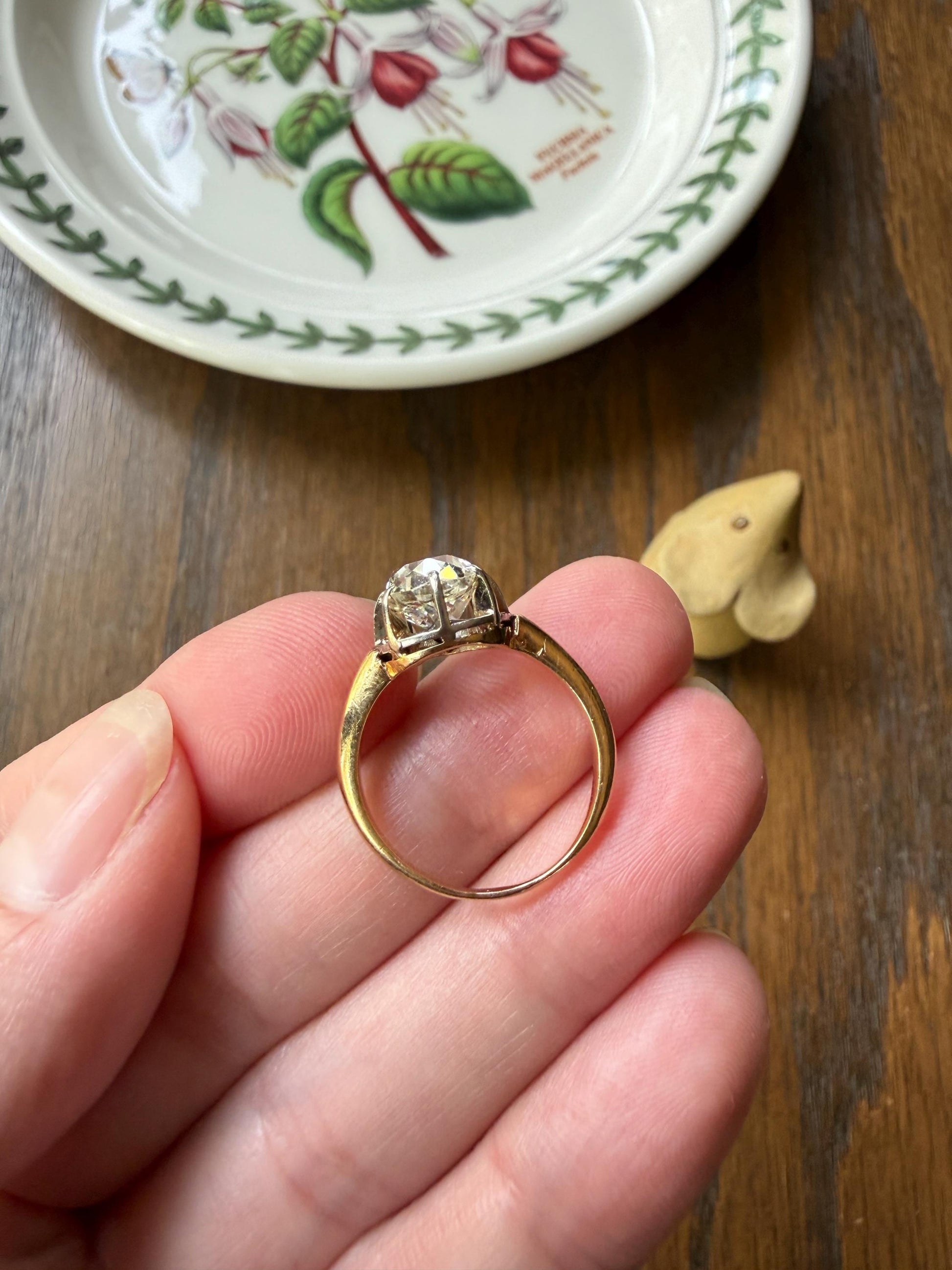 Original Antique Eye Clean 2.1 Carats Natural Old Mine Cut DiAMOND Solitaire Ring French 18k GOLD Engagement Art Deco 2.1Ctw