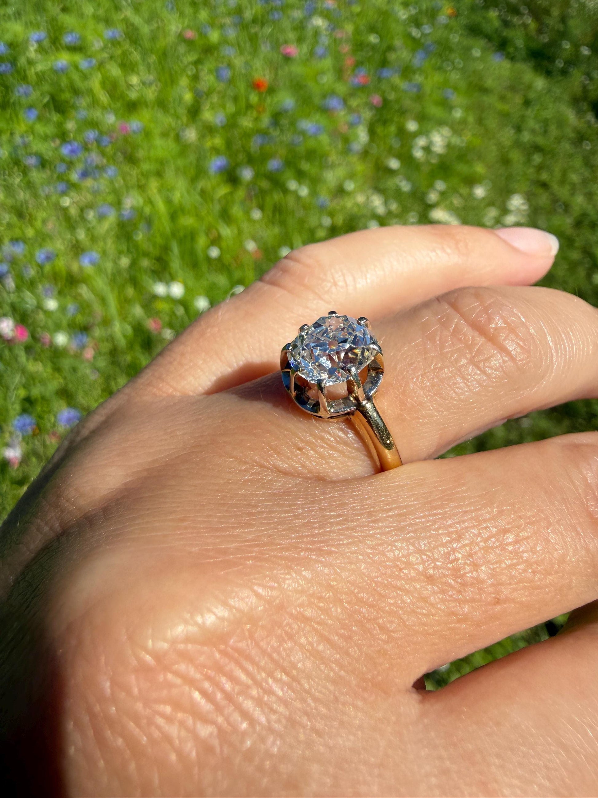 Original Antique Eye Clean 2.1 Carats Natural Old Mine Cut DiAMOND Solitaire Ring French 18k GOLD Engagement Art Deco 2.1Ctw