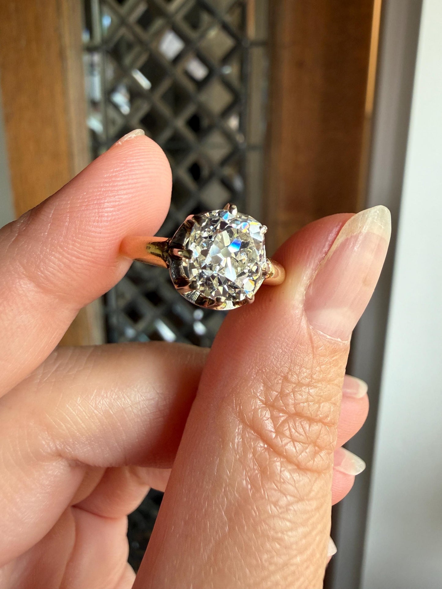 Original Antique Eye Clean 2.1 Carats Natural Old Mine Cut DiAMOND Solitaire Ring French 18k GOLD Engagement Art Deco 2.1Ctw