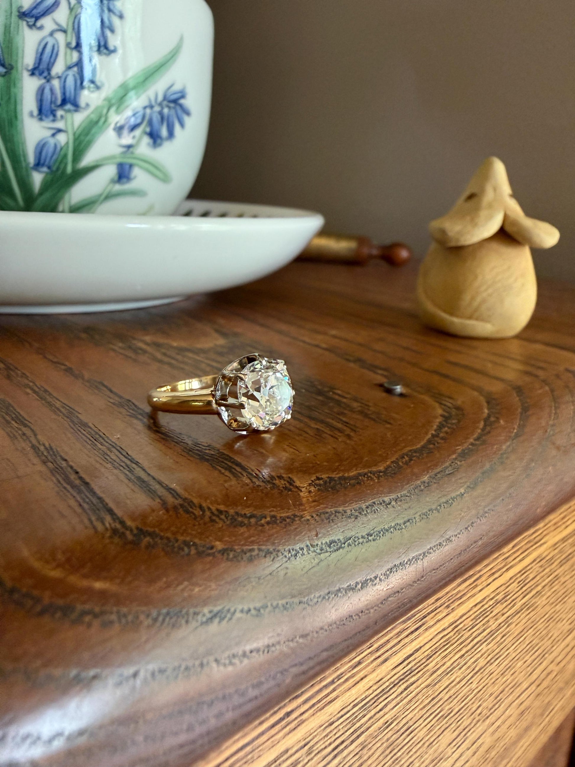 Original Antique Eye Clean 2.1 Carats Natural Old Mine Cut DiAMOND Solitaire Ring French 18k GOLD Engagement Art Deco 2.1Ctw