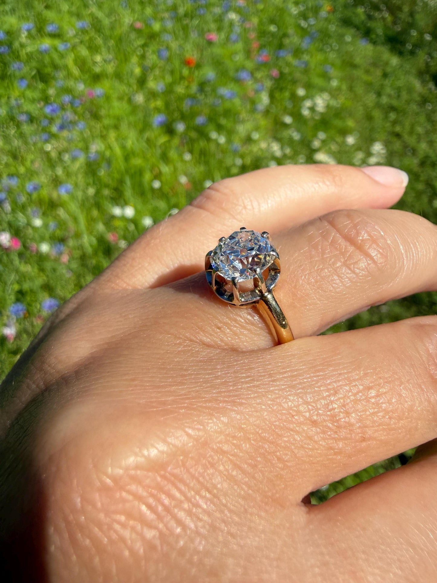 Original Antique Eye Clean 2.1 Carats Natural Old Mine Cut DiAMOND Solitaire Ring French 18k GOLD Engagement Art Deco 2.1Ctw