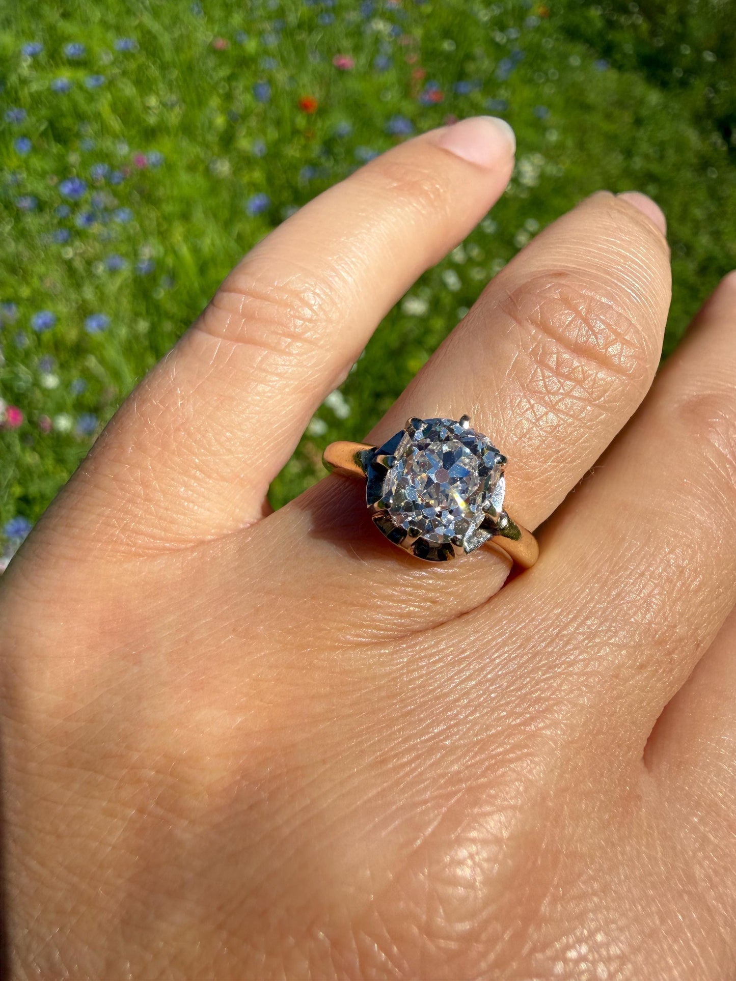 Original Antique Eye Clean 2.1 Carats Natural Old Mine Cut DiAMOND Solitaire Ring French 18k GOLD Engagement Art Deco 2.1Ctw
