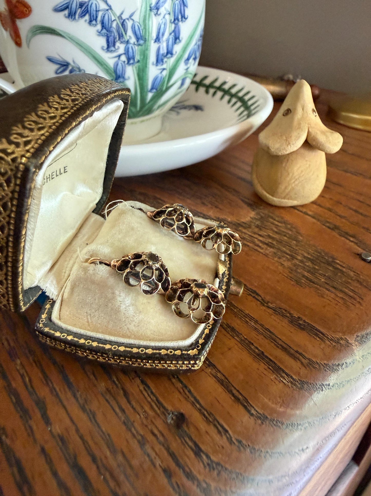 Antique Buttercup Rose Cut Diamond Day to Night Dormeuse Studs to Dangle Victorian Earrings 18k Gold Solid Scalloped Domed