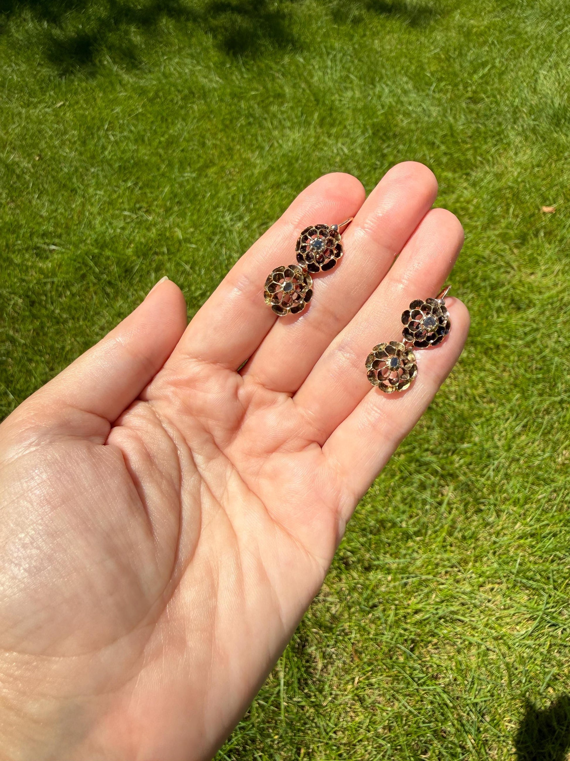 Antique Buttercup Rose Cut Diamond Day to Night Dormeuse Studs to Dangle Victorian Earrings 18k Gold Solid Scalloped Domed