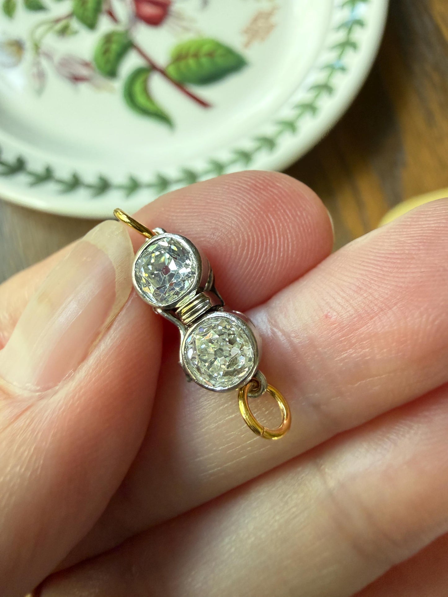 French Antique 18k Gold Platinum 1.3 Carat Tdw Chunky Old Mine Cut DIAMOND Clasp Pendant Charm Parts Findings Extender Connector Art Deco
