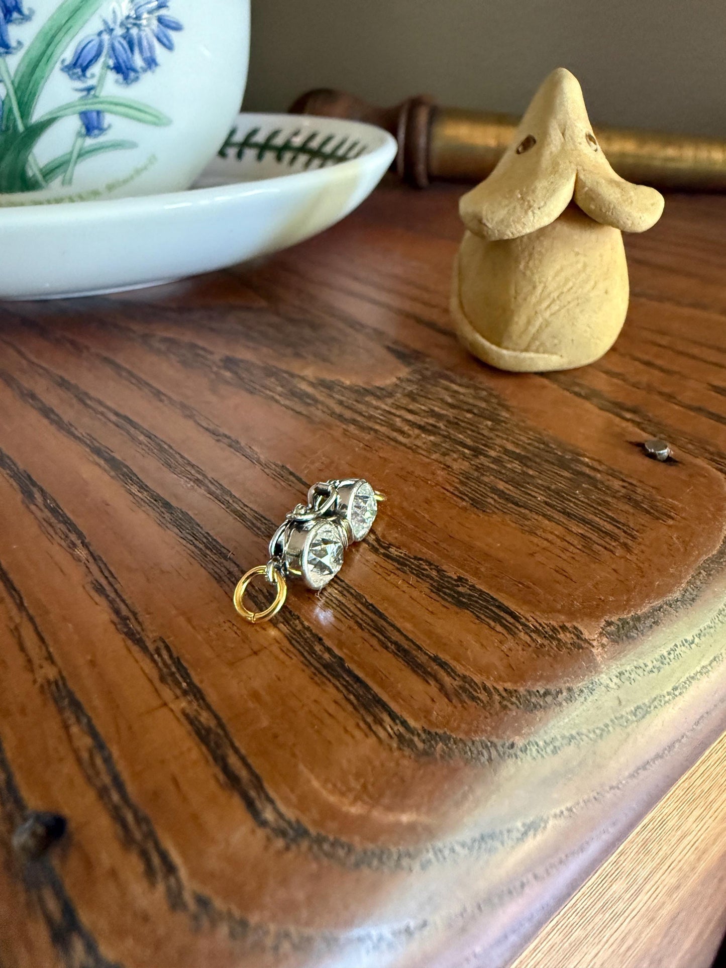 French Antique 18k Gold Platinum 1.3 Carat Tdw Chunky Old Mine Cut DIAMOND Clasp Pendant Charm Parts Findings Extender Connector Art Deco