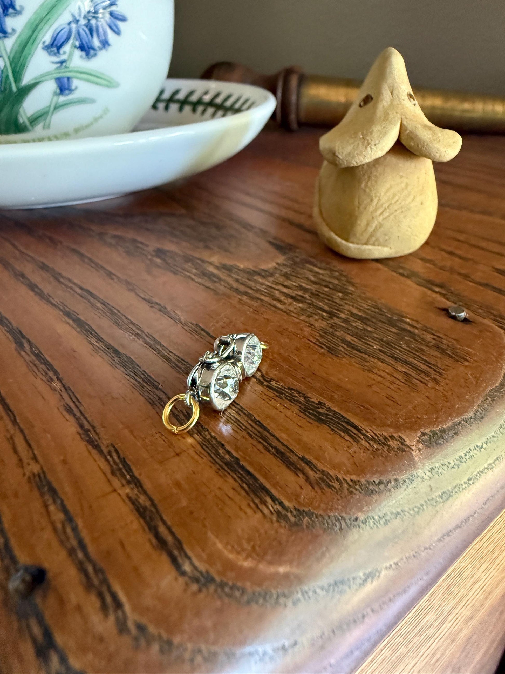 French Antique 18k Gold Platinum 1.3 Carat Tdw Chunky Old Mine Cut DIAMOND Clasp Pendant Charm Parts Findings Extender Connector Art Deco