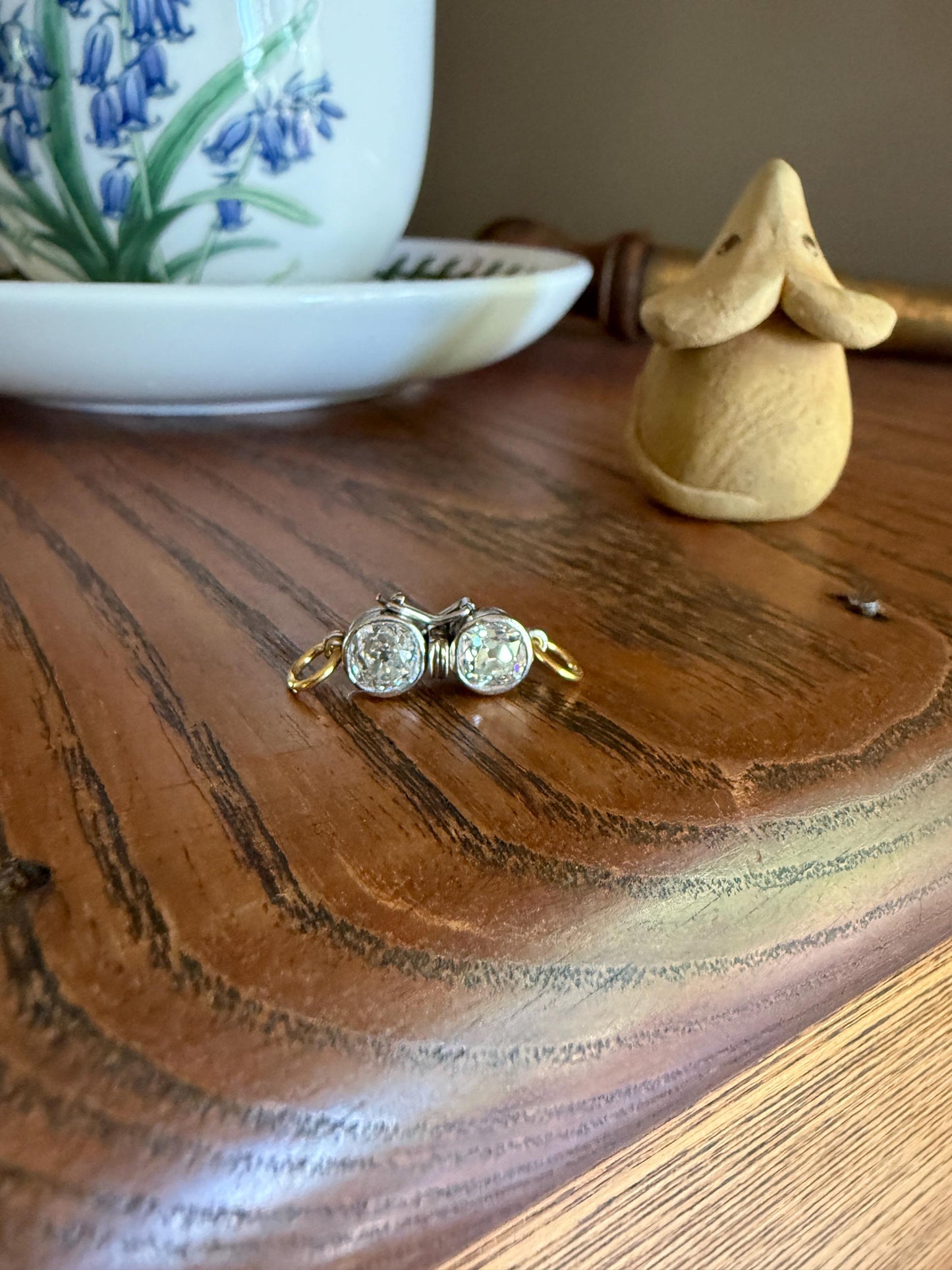 French Antique 18k Gold Platinum 1.3 Carat Tdw Chunky Old Mine Cut DIAMOND Clasp Pendant Charm Parts Findings Extender Connector Art Deco