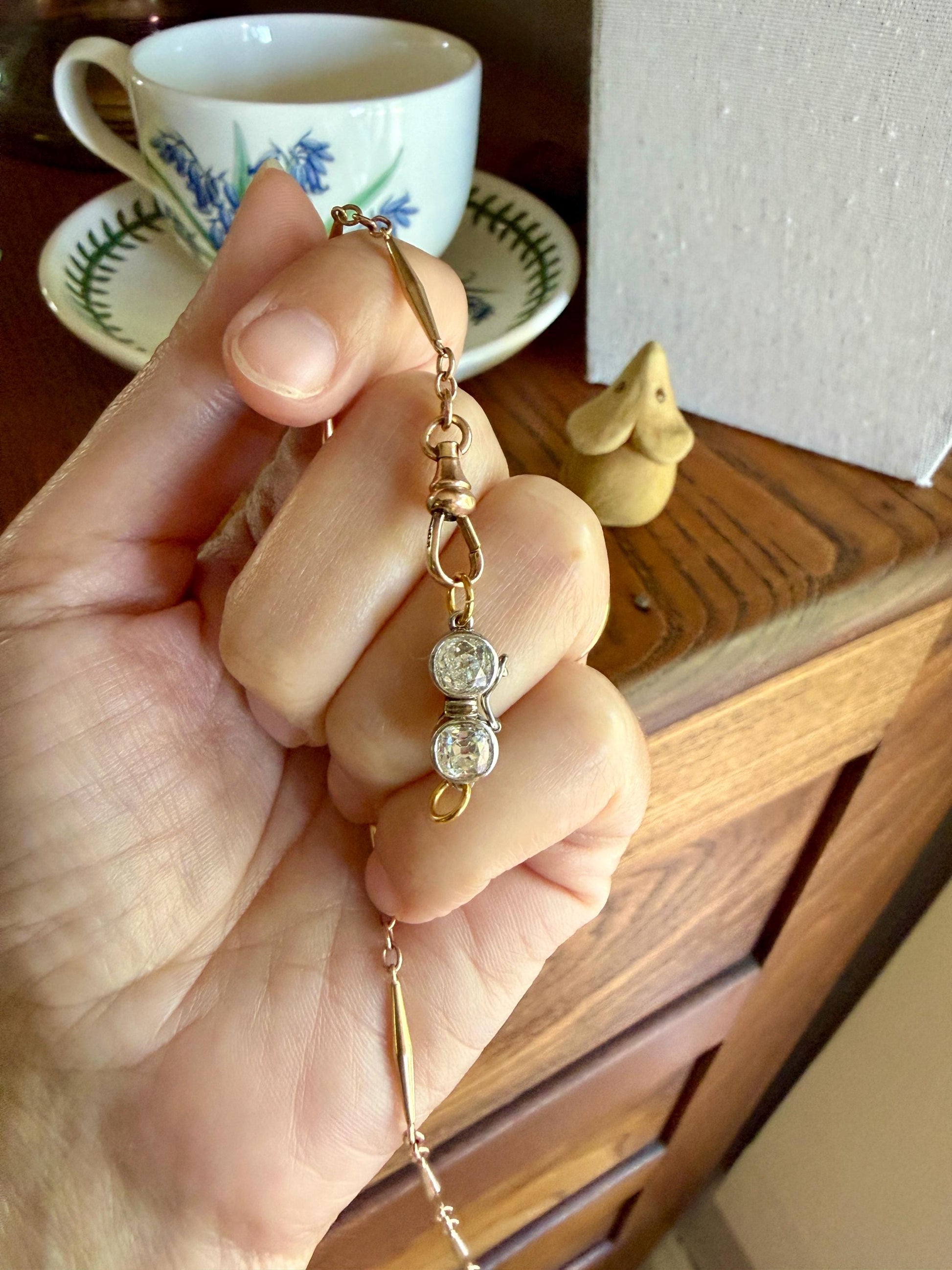 French Antique 18k Gold Platinum 1.3 Carat Tdw Chunky Old Mine Cut DIAMOND Clasp Pendant Charm Parts Findings Extender Connector Art Deco