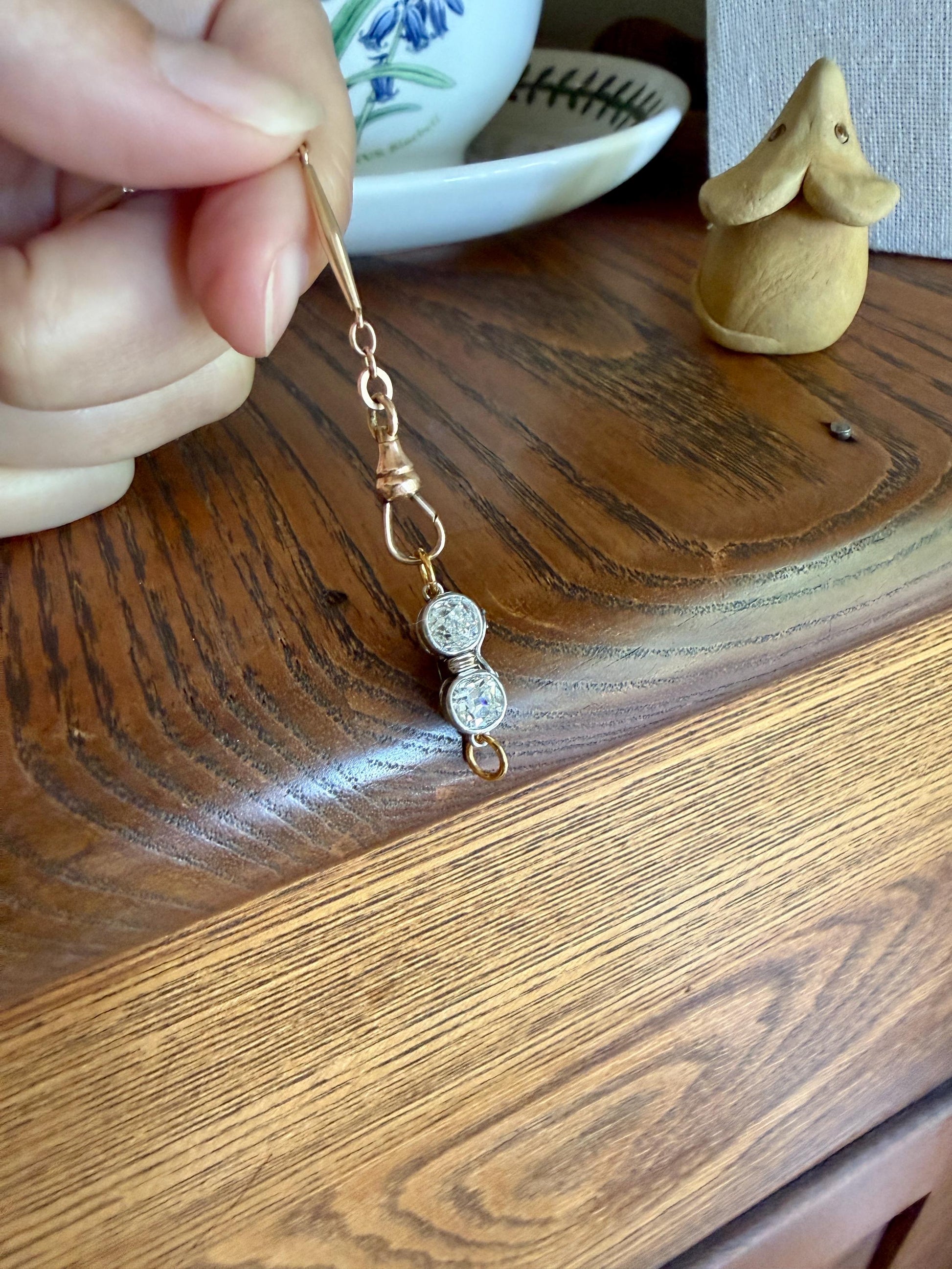 French Antique 18k Gold Platinum 1.3 Carat Tdw Chunky Old Mine Cut DIAMOND Clasp Pendant Charm Parts Findings Extender Connector Art Deco