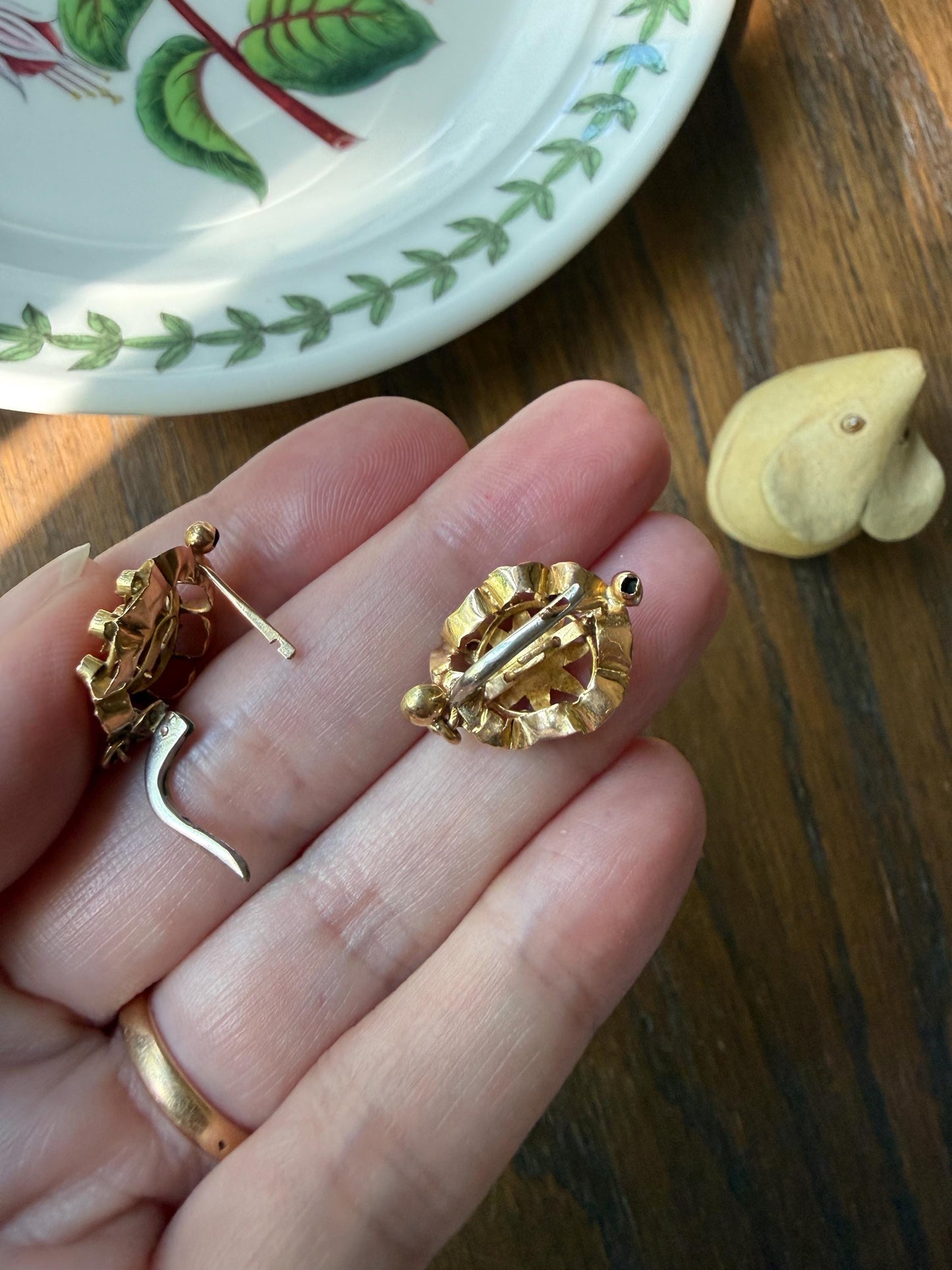 STAR Floral Antique Iberian Earrings Georgian Era 18k Gold Figural Rose Cut Diamond Starburst 3D Traditional Spanish Regional