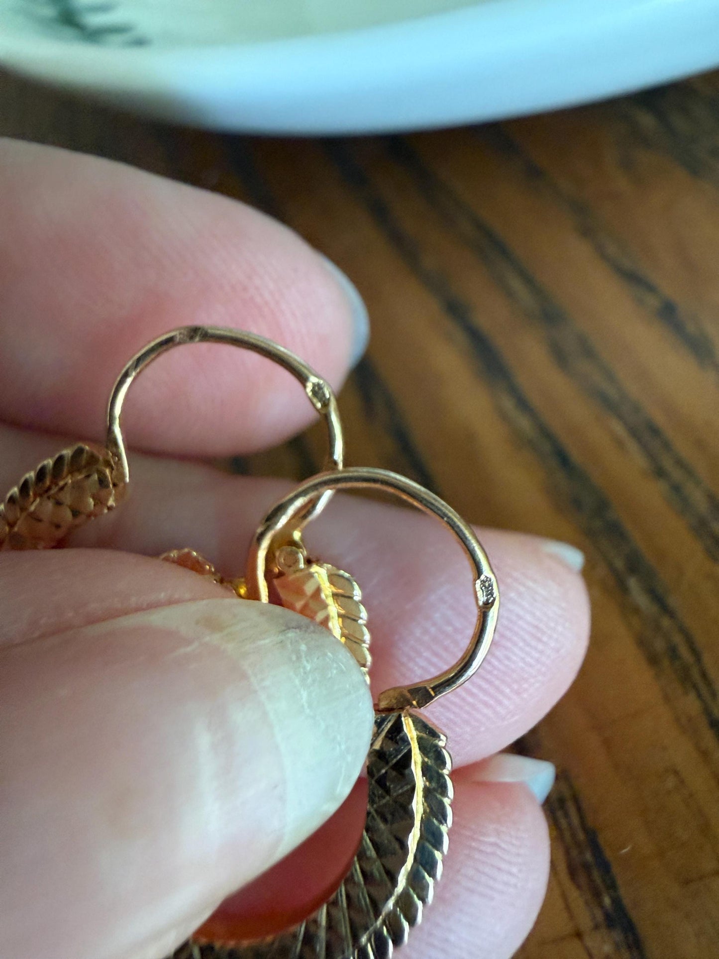 French Vintage CREOLE Hoop EARRINGS 18k Gold Dangle Beveled Shimmering Bright Cut Braided CrisCross Gypsy