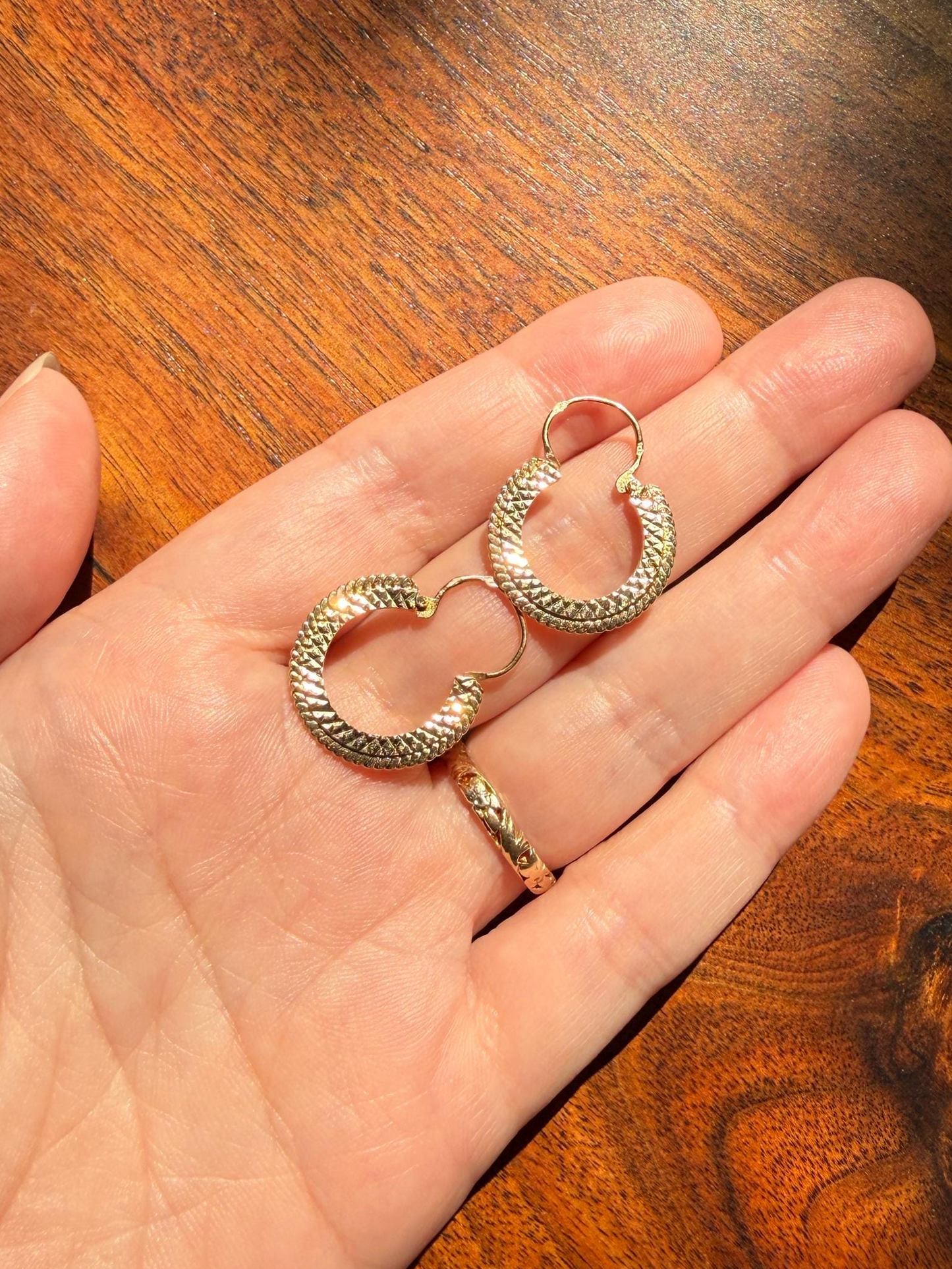 French Vintage CREOLE Hoop EARRINGS 18k Gold Dangle Beveled Shimmering Bright Cut Braided CrisCross Gypsy