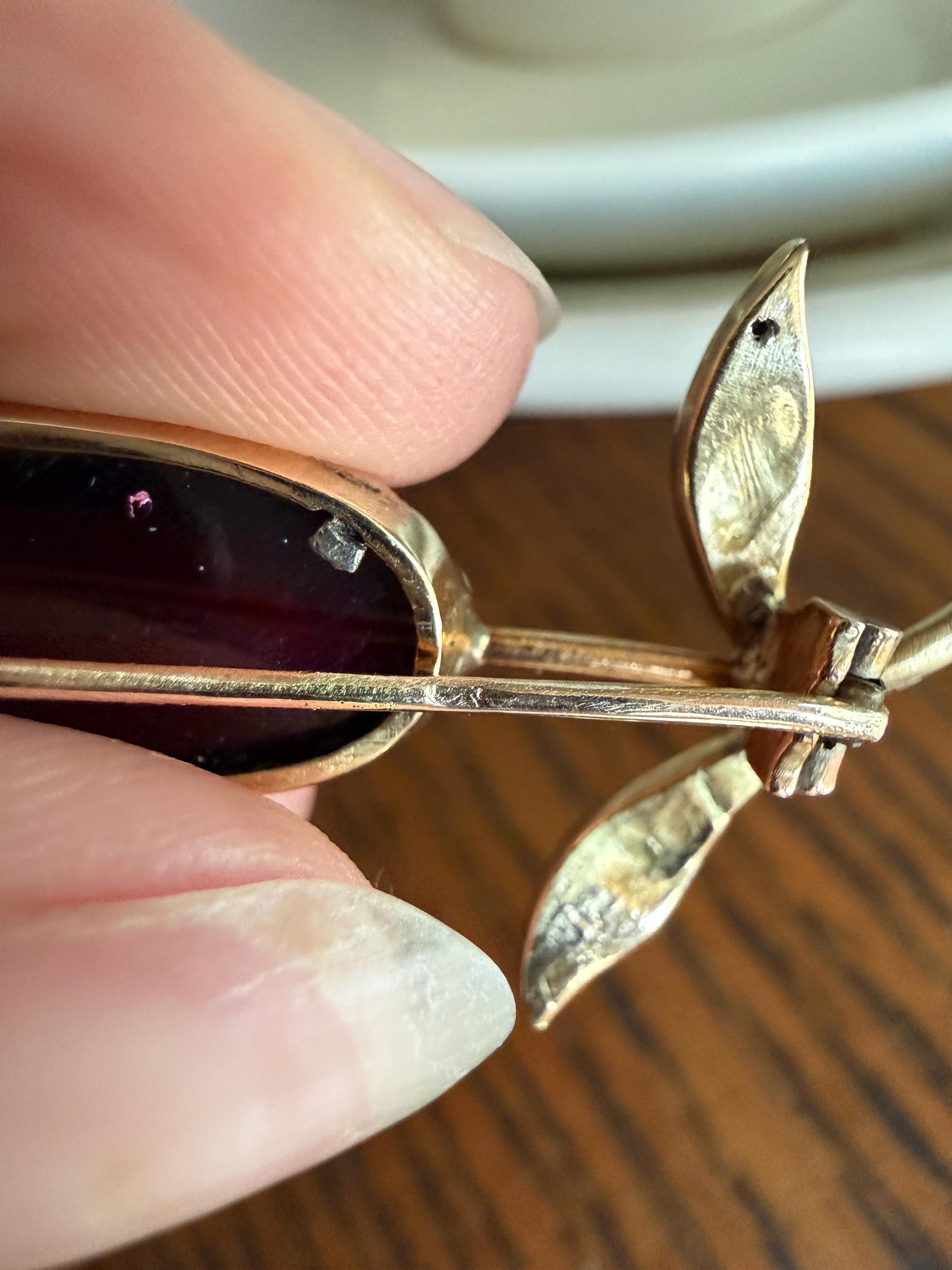 Antique VICTORIAN Juicy GARNET Figural Pendant Rose Cut Diamond Floral Brooch Pin 14k Gold Extender Connector Red Purple Pink