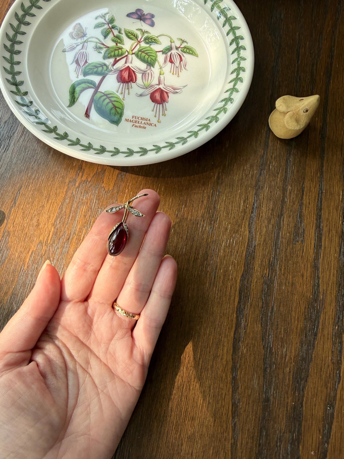 Antique VICTORIAN Juicy GARNET Figural Pendant Rose Cut Diamond Floral Brooch Pin 14k Gold Extender Connector Red Purple Pink