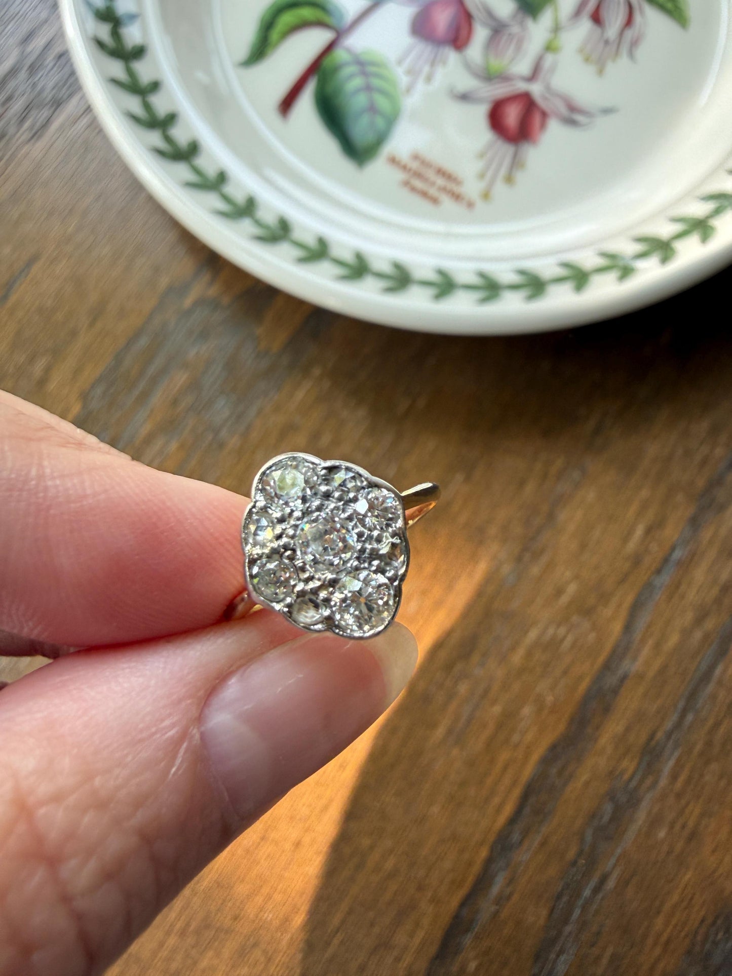Antique Old Mine Cut DIAMOND Cluster Ring 18k Gold Platinum Edwardian Bezel Set European Rose Cut Mix w/ Insurance Valuation