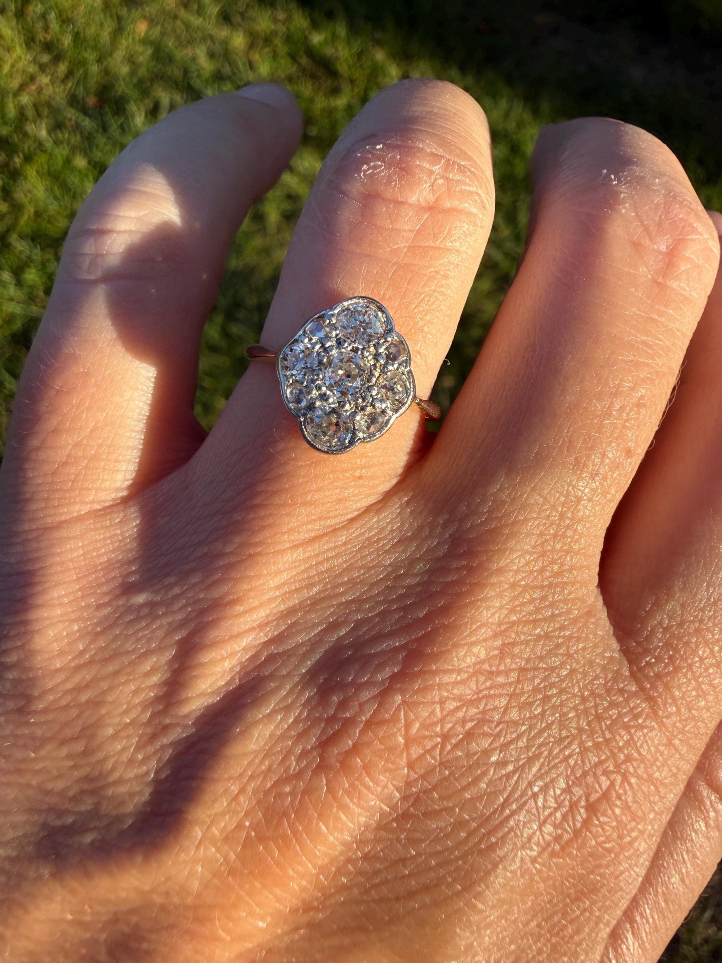 Antique Old Mine Cut DIAMOND Cluster Ring 18k Gold Platinum Edwardian Bezel Set European Rose Cut Mix w/ Insurance Valuation