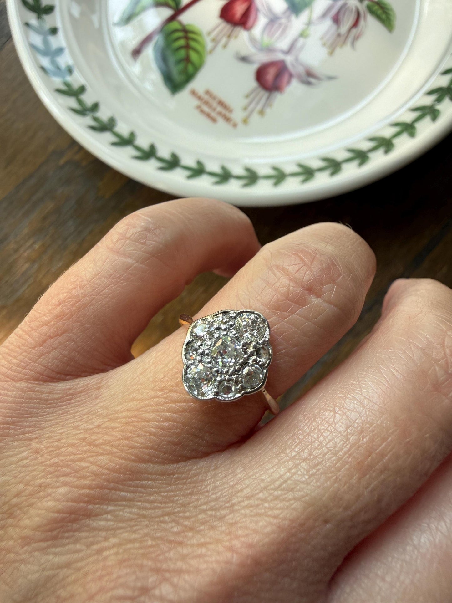 Antique Old Mine Cut DIAMOND Cluster Ring 18k Gold Platinum Edwardian Bezel Set European Rose Cut Mix w/ Insurance Valuation