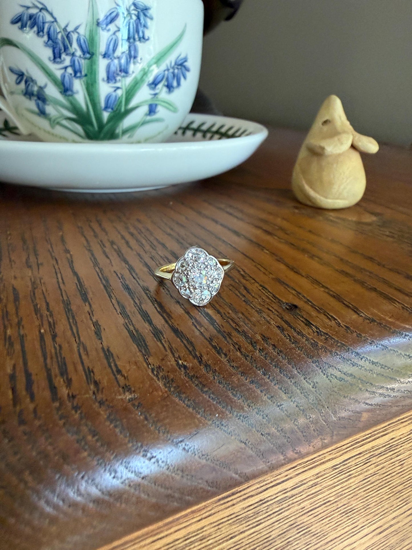 Antique Old Mine Cut DIAMOND Cluster Ring 18k Gold Platinum Edwardian Bezel Set European Rose Cut Mix w/ Insurance Valuation