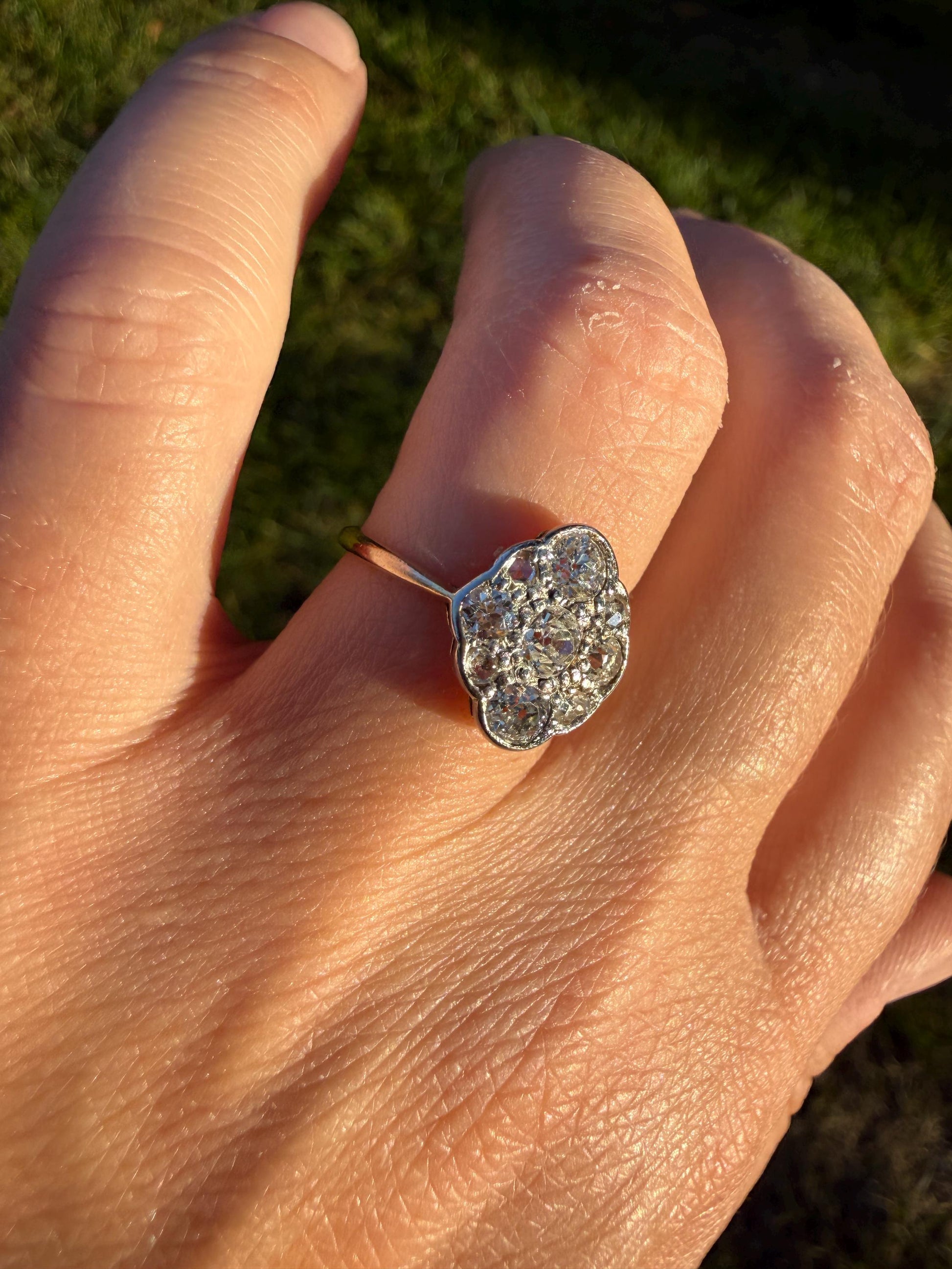 Antique Old Mine Cut DIAMOND Cluster Ring 18k Gold Platinum Edwardian Bezel Set European Rose Cut Mix w/ Insurance Valuation