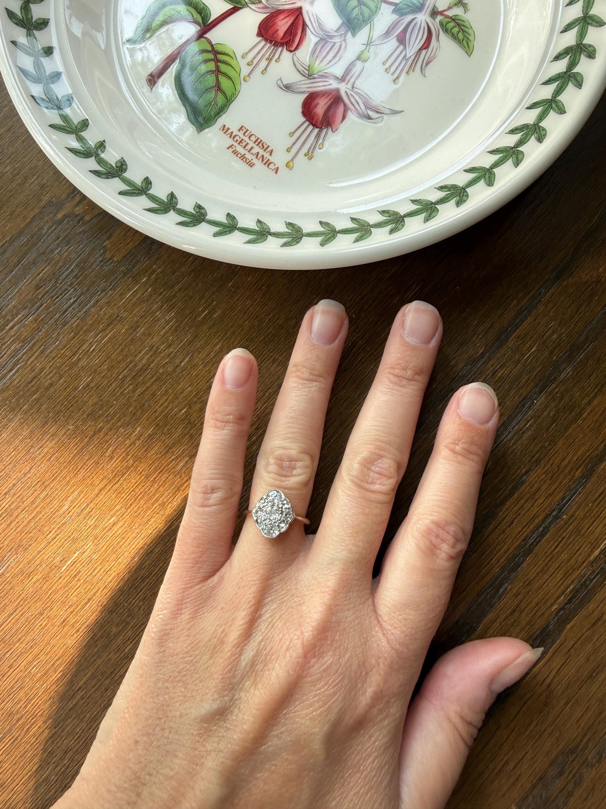 Antique Old Mine Cut DIAMOND Cluster Ring 18k Gold Platinum Edwardian Bezel Set European Rose Cut Mix w/ Insurance Valuation