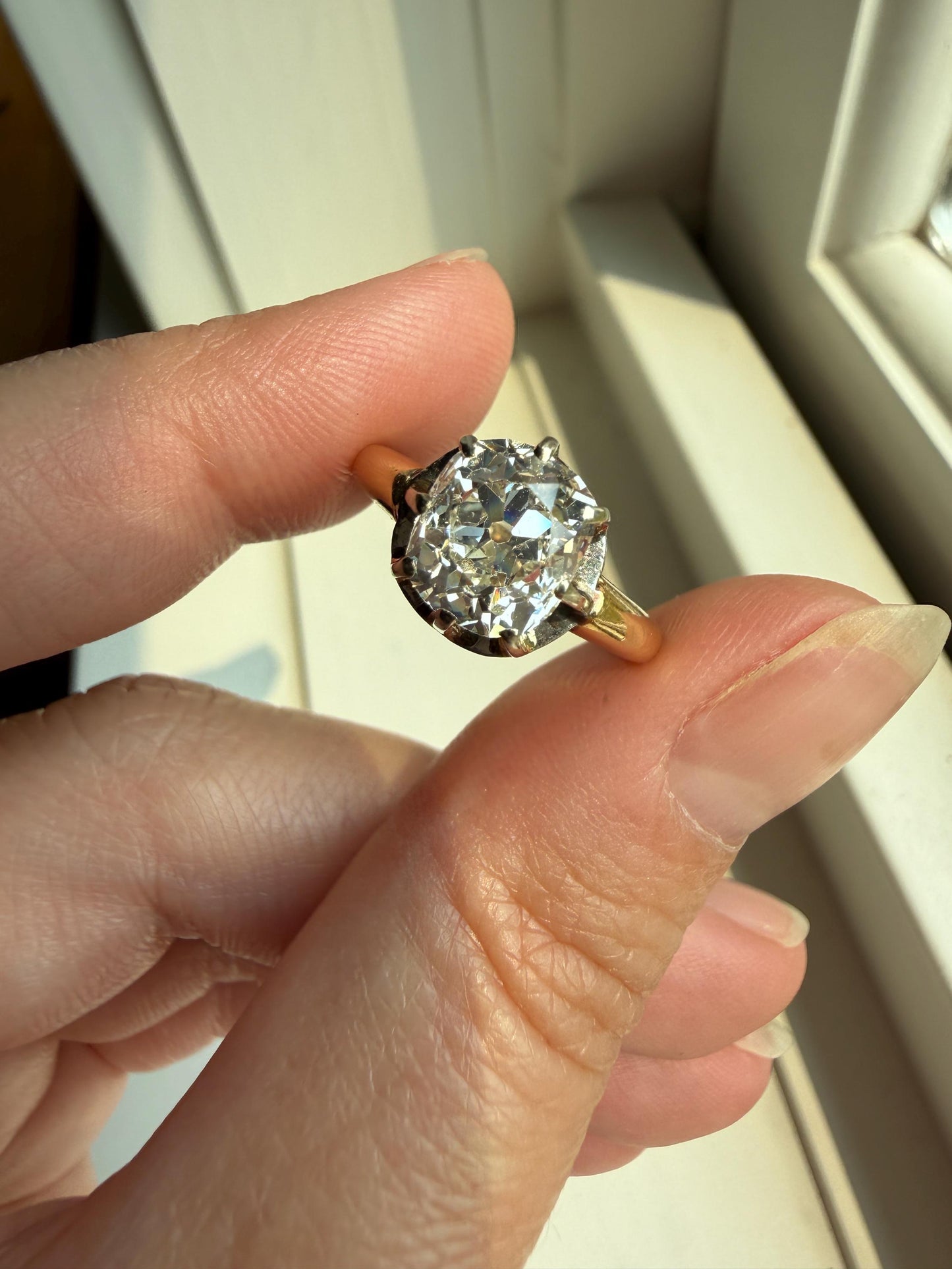 Original Antique Eye Clean 2.1 Carats Natural Old Mine Cut DiAMOND Solitaire Ring French 18k GOLD Engagement Art Deco 2.1Ctw