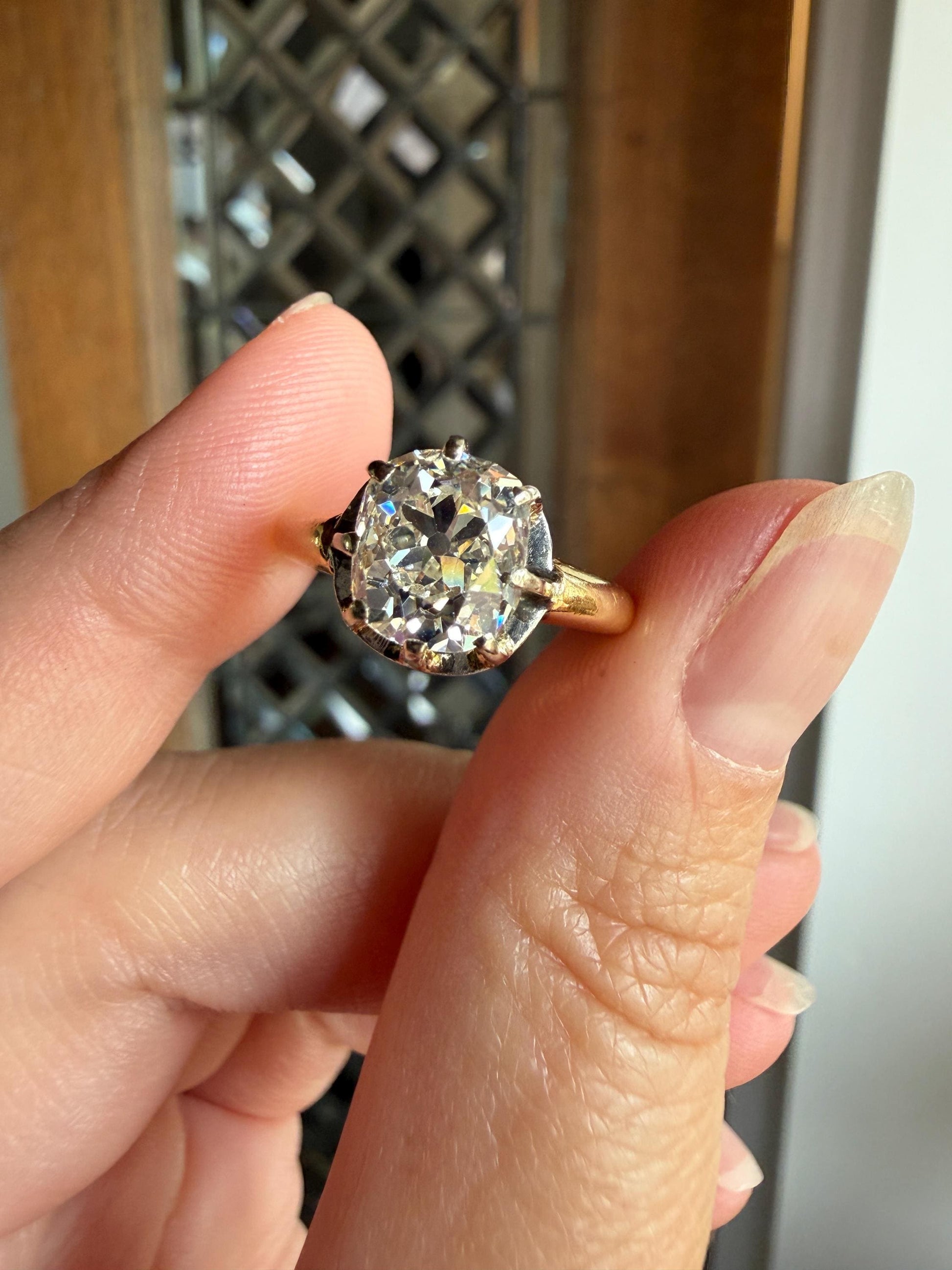 Original Antique Eye Clean 2.1 Carats Natural Old Mine Cut DiAMOND Solitaire Ring French 18k GOLD Engagement Art Deco 2.1Ctw