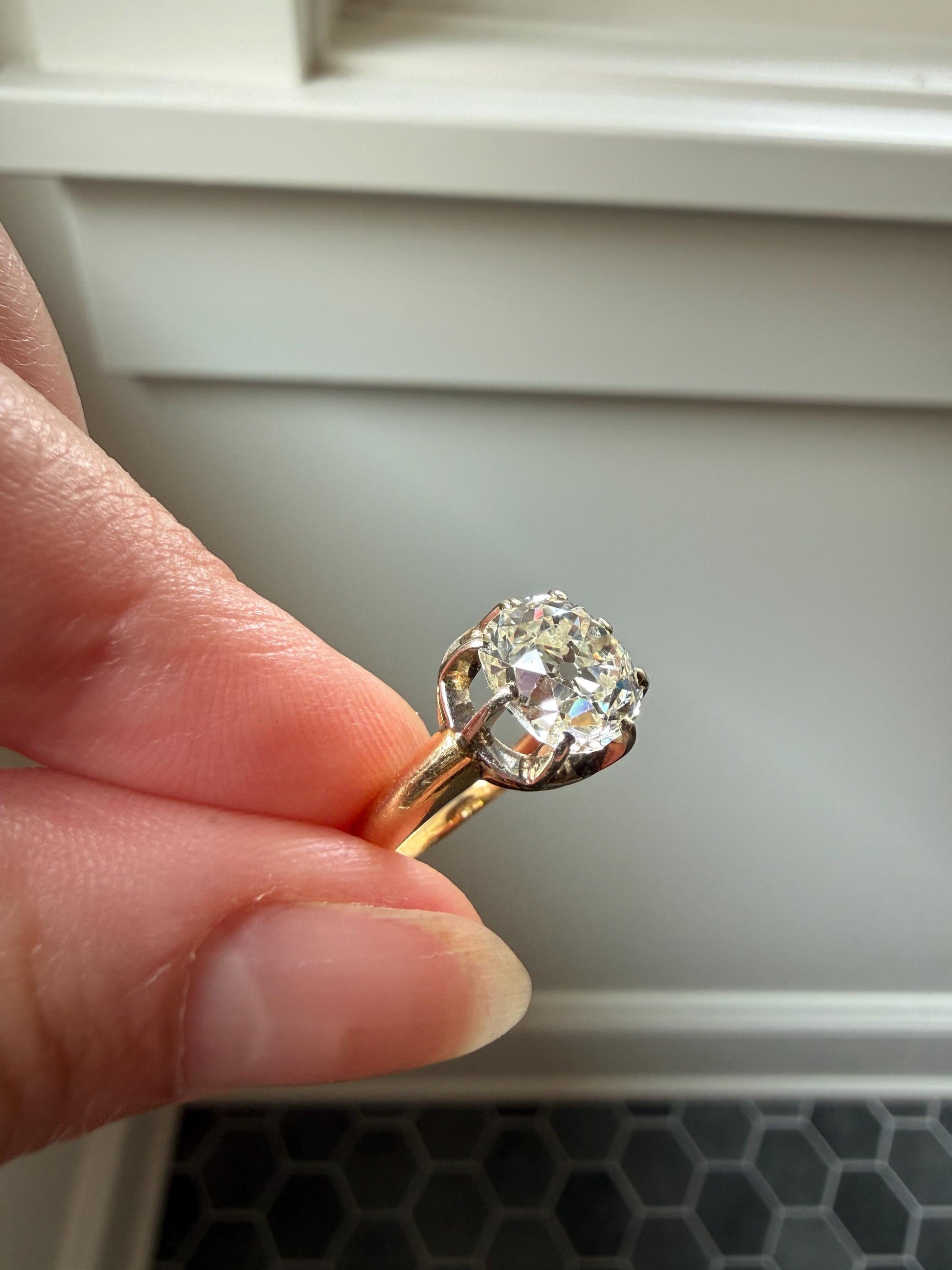 Original Antique Eye Clean 2.1 Carats Natural Old Mine Cut DiAMOND Solitaire Ring French 18k GOLD Engagement Art Deco 2.1Ctw