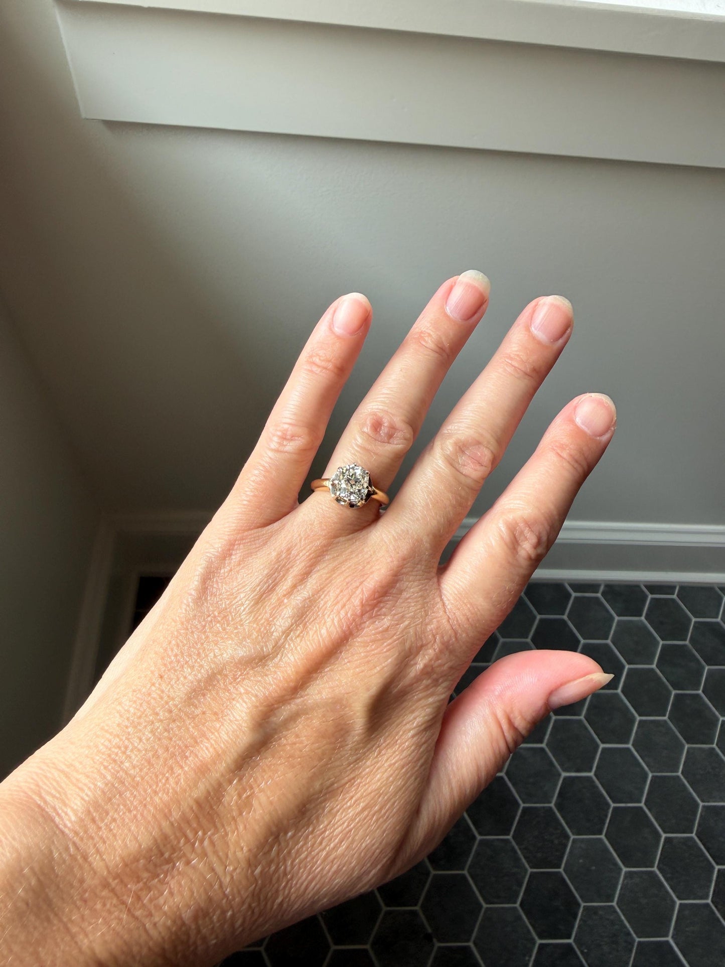 Original Antique Eye Clean 2.1 Carats Natural Old Mine Cut DiAMOND Solitaire Ring French 18k GOLD Engagement Art Deco 2.1Ctw