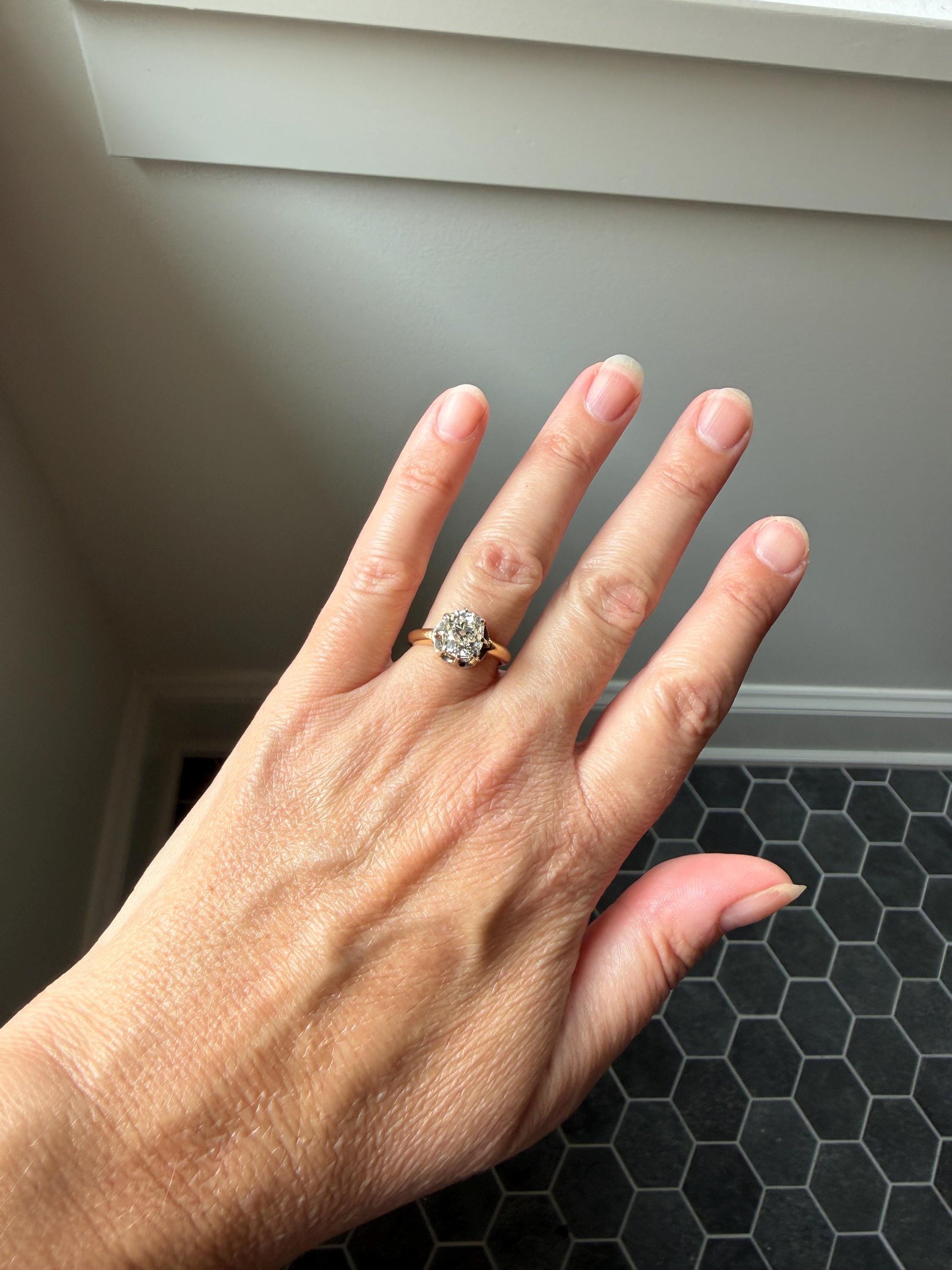 Original Antique Eye Clean 2.1 Carats Natural Old Mine Cut DiAMOND Solitaire Ring French 18k GOLD Engagement Art Deco 2.1Ctw