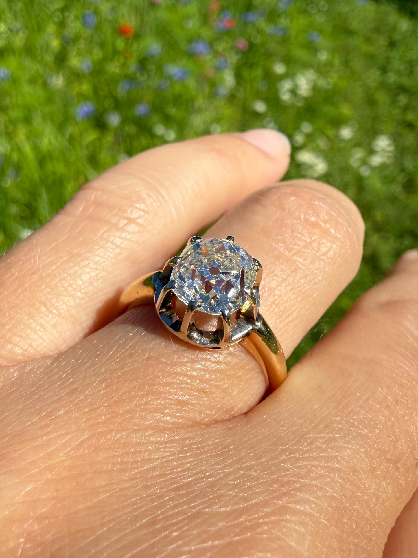 Original Antique Eye Clean 2.1 Carats Natural Old Mine Cut DiAMOND Solitaire Ring French 18k GOLD Engagement Art Deco 2.1Ctw