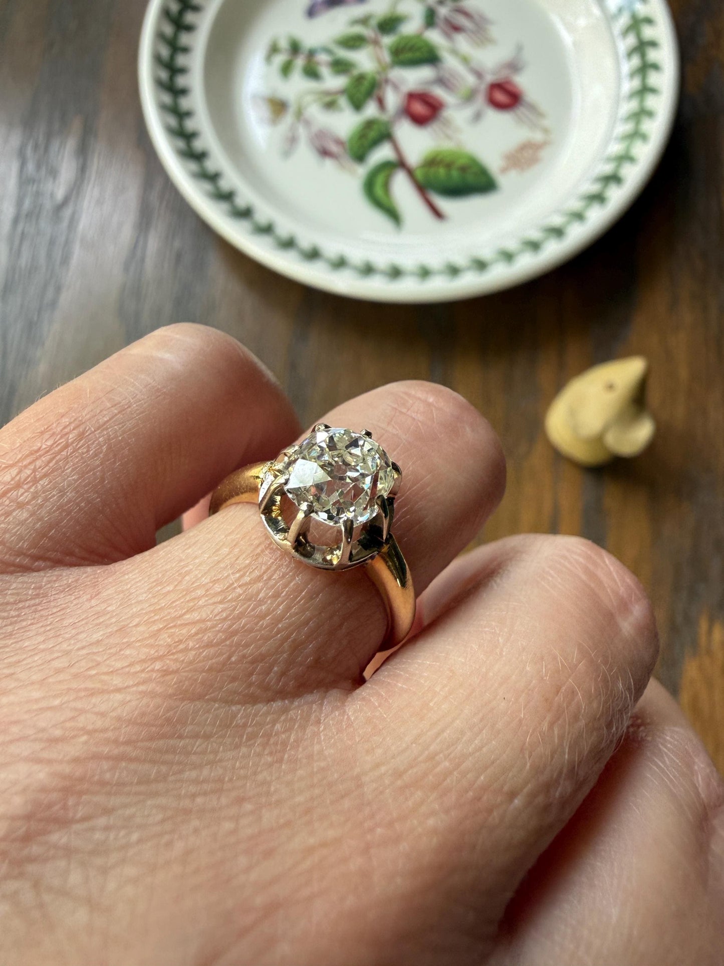 Original Antique Eye Clean 2.1 Carats Natural Old Mine Cut DiAMOND Solitaire Ring French 18k GOLD Engagement Art Deco 2.1Ctw
