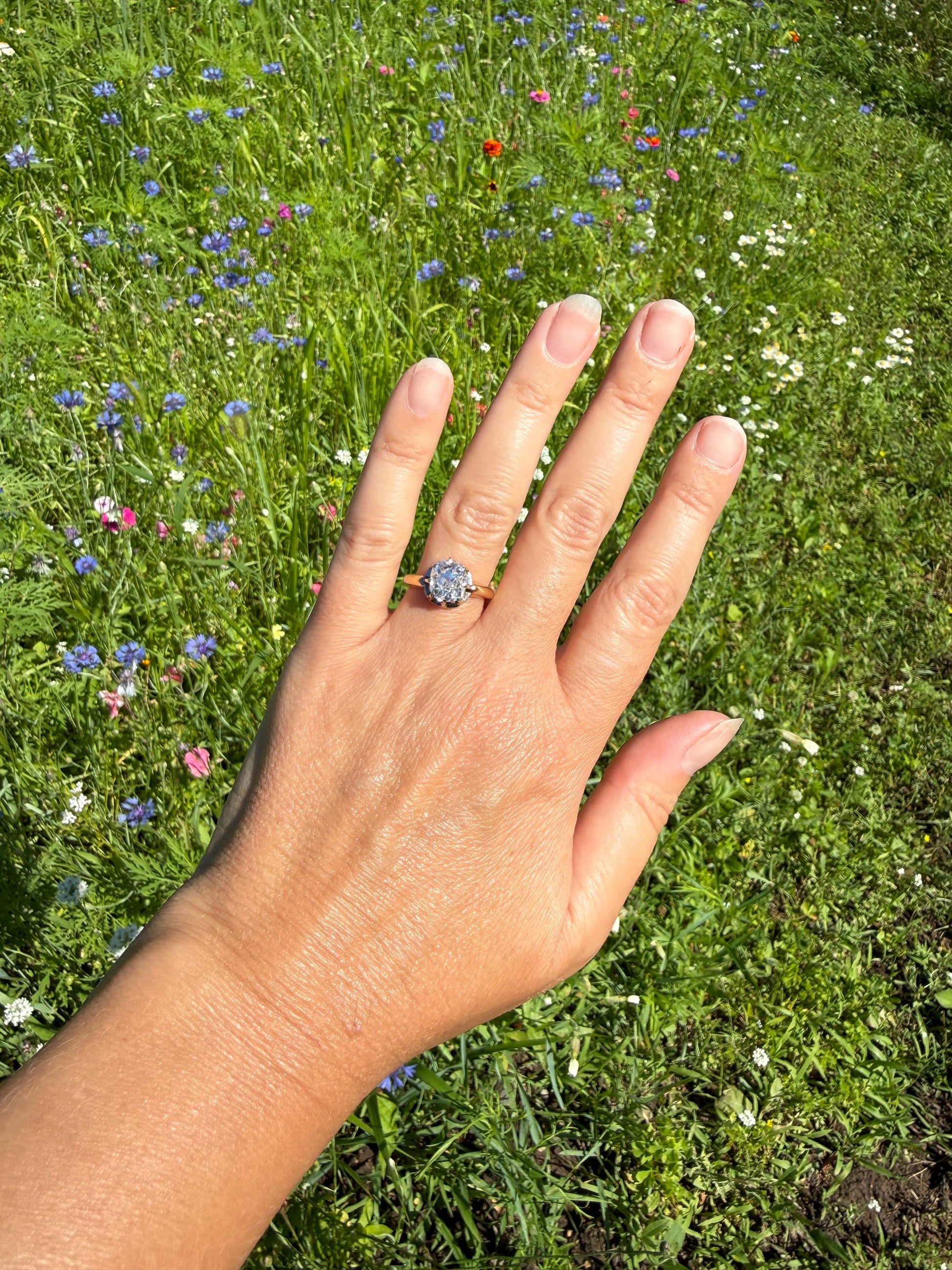 Original Antique Eye Clean 2.1 Carats Natural Old Mine Cut DiAMOND Solitaire Ring French 18k GOLD Engagement Art Deco 2.1Ctw