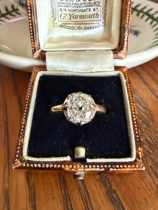 Original Antique Eye Clean 2.1 Carats Natural Old Mine Cut DiAMOND Solitaire Ring French 18k GOLD Engagement Art Deco 2.1Ctw
