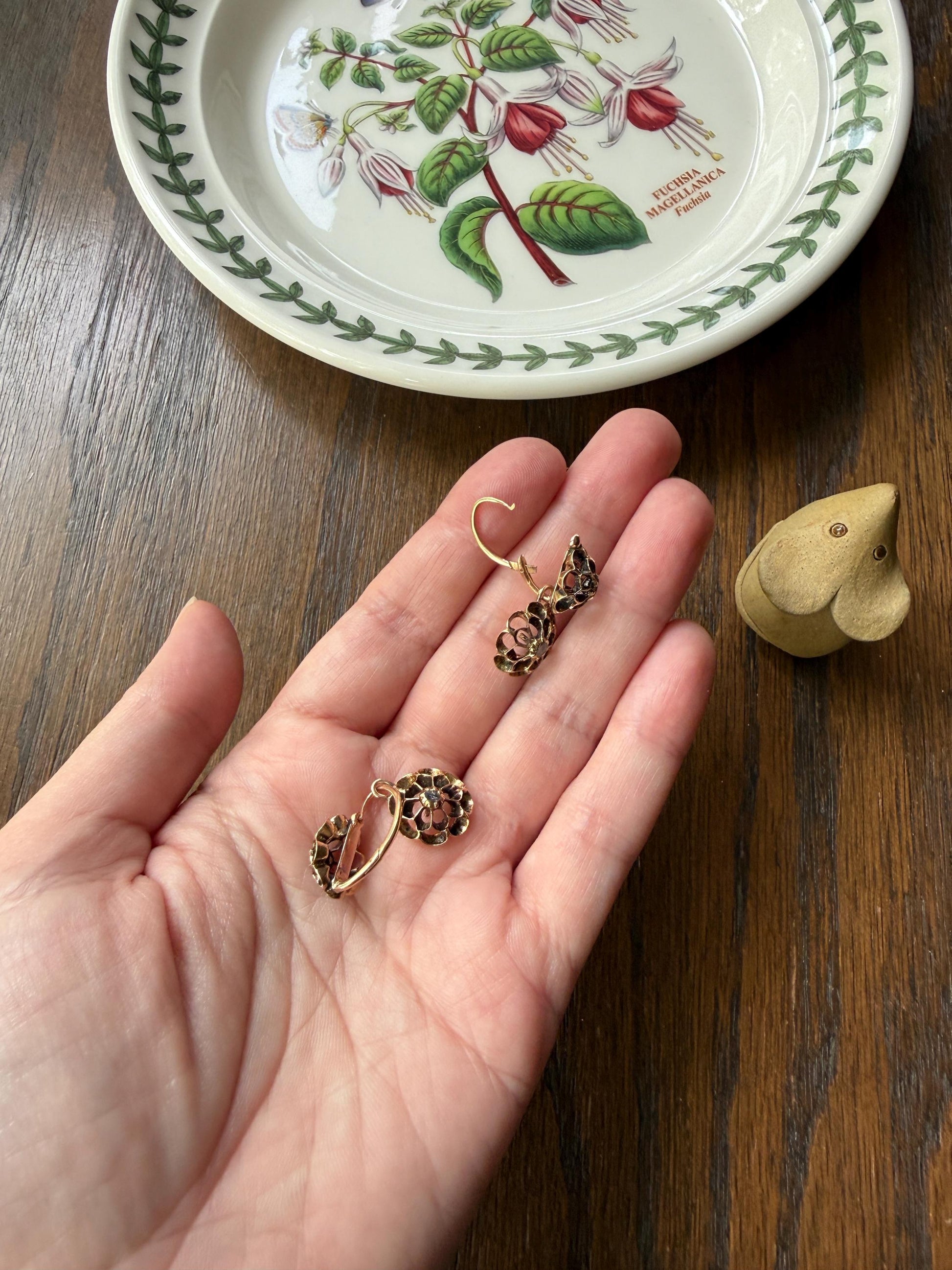 Antique Buttercup Rose Cut Diamond Day to Night Dormeuse Studs to Dangle Victorian Earrings 18k Gold Solid Scalloped Domed