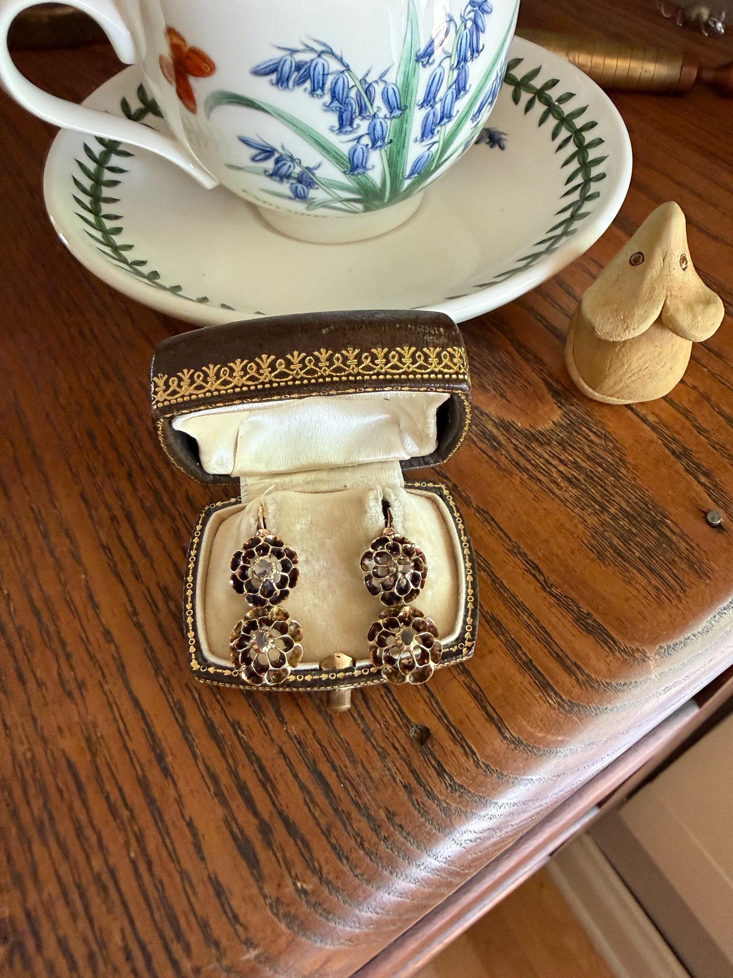 Antique Buttercup Rose Cut Diamond Day to Night Dormeuse Studs to Dangle Victorian Earrings 18k Gold Solid Scalloped Domed