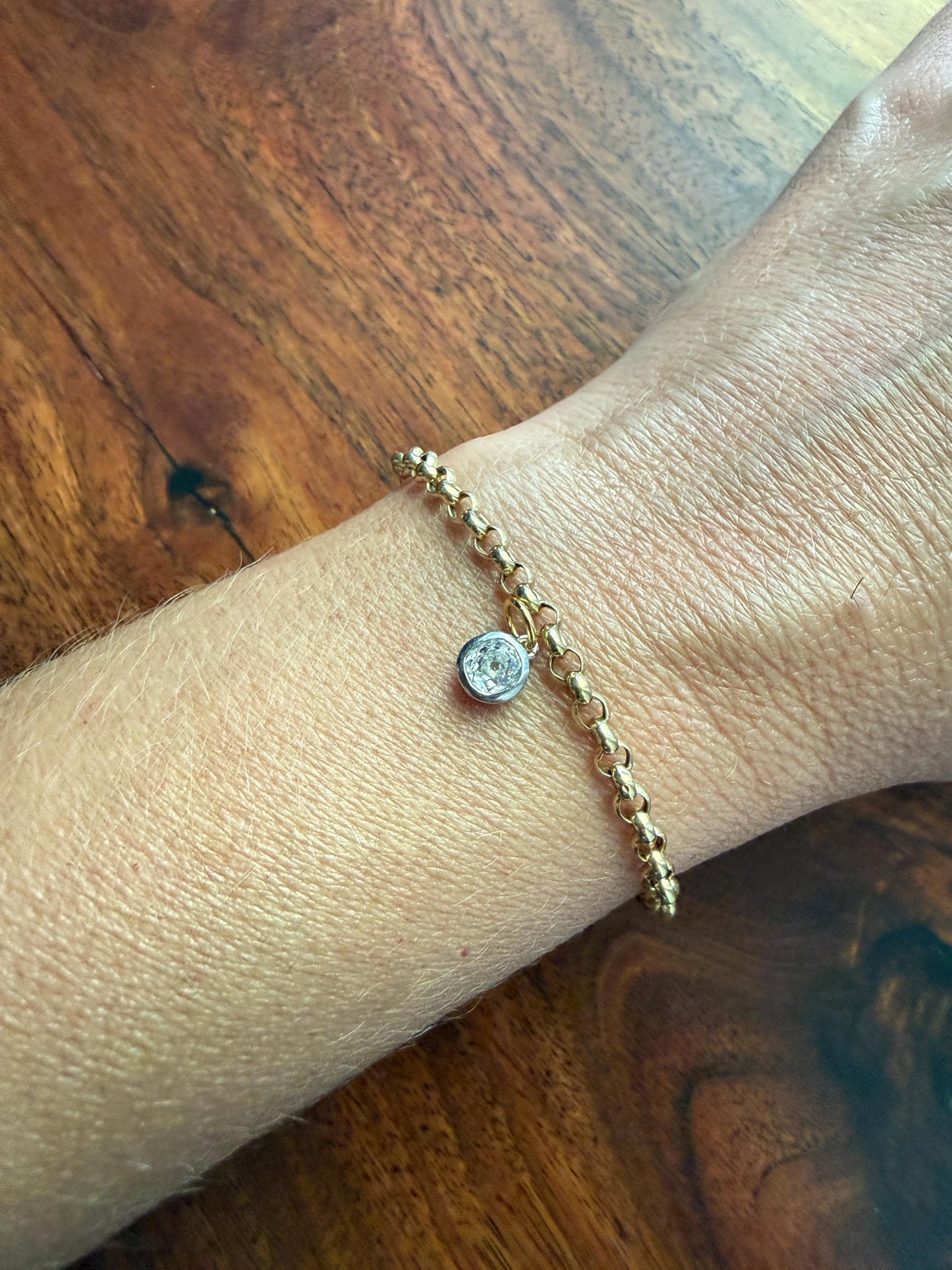 Dainty French Vintage to Antique 18k GOLD Solid Rolo Belcher Round Link Chain 7.5" Bracelet Minimalist Staple Wriststack