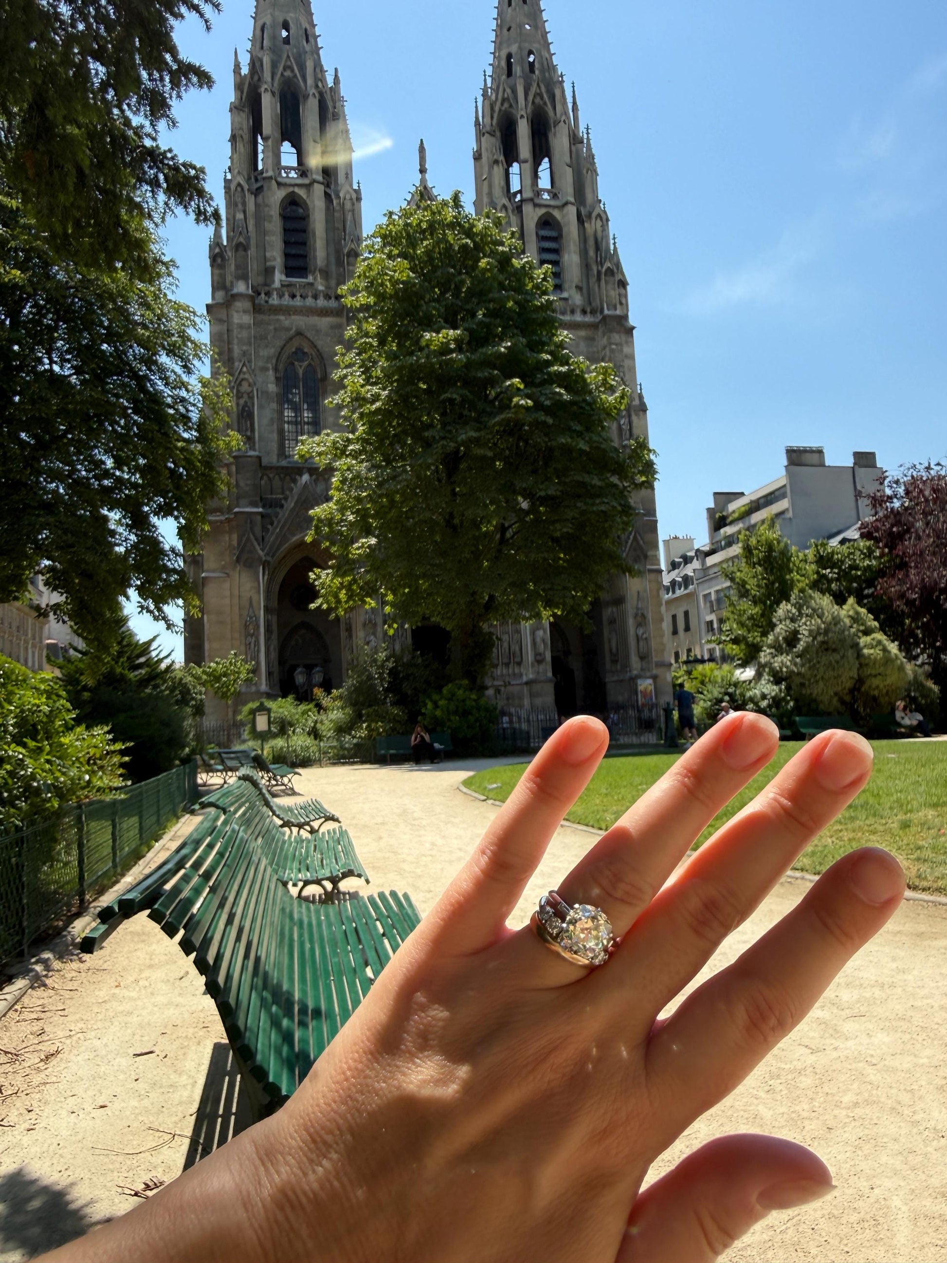 Five Stone 1.2 Carat Old Mine & Transitional Cut Natural Diamond Band French 18k White Gold Platinum Stacker Ring