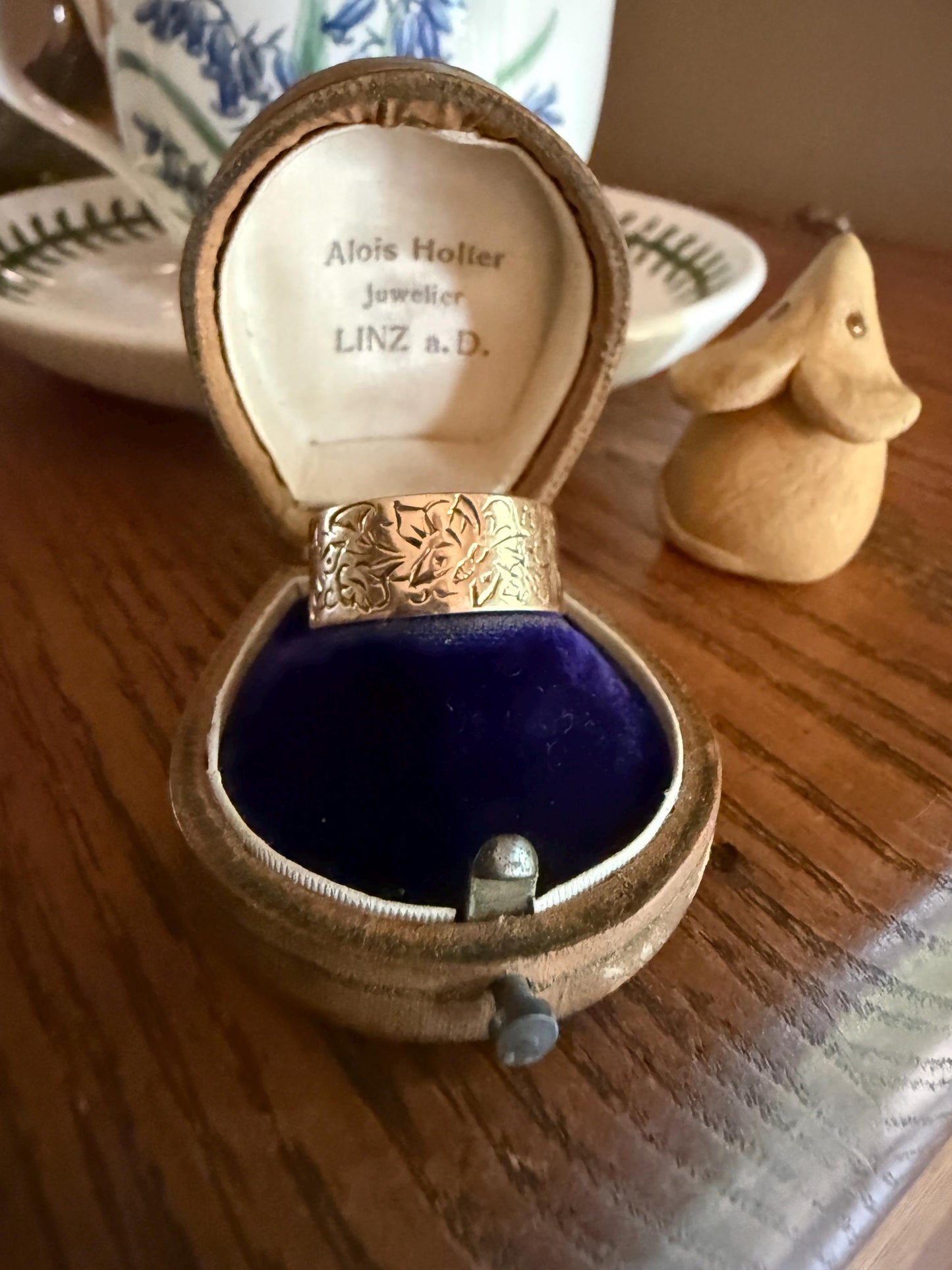 BUTTERFLIES and FLOWERS Wonderful Antique Hand Engraved Wedding Eternity Ring 14k Gold Solid by JR Wood 9mm Wide Cigar Band