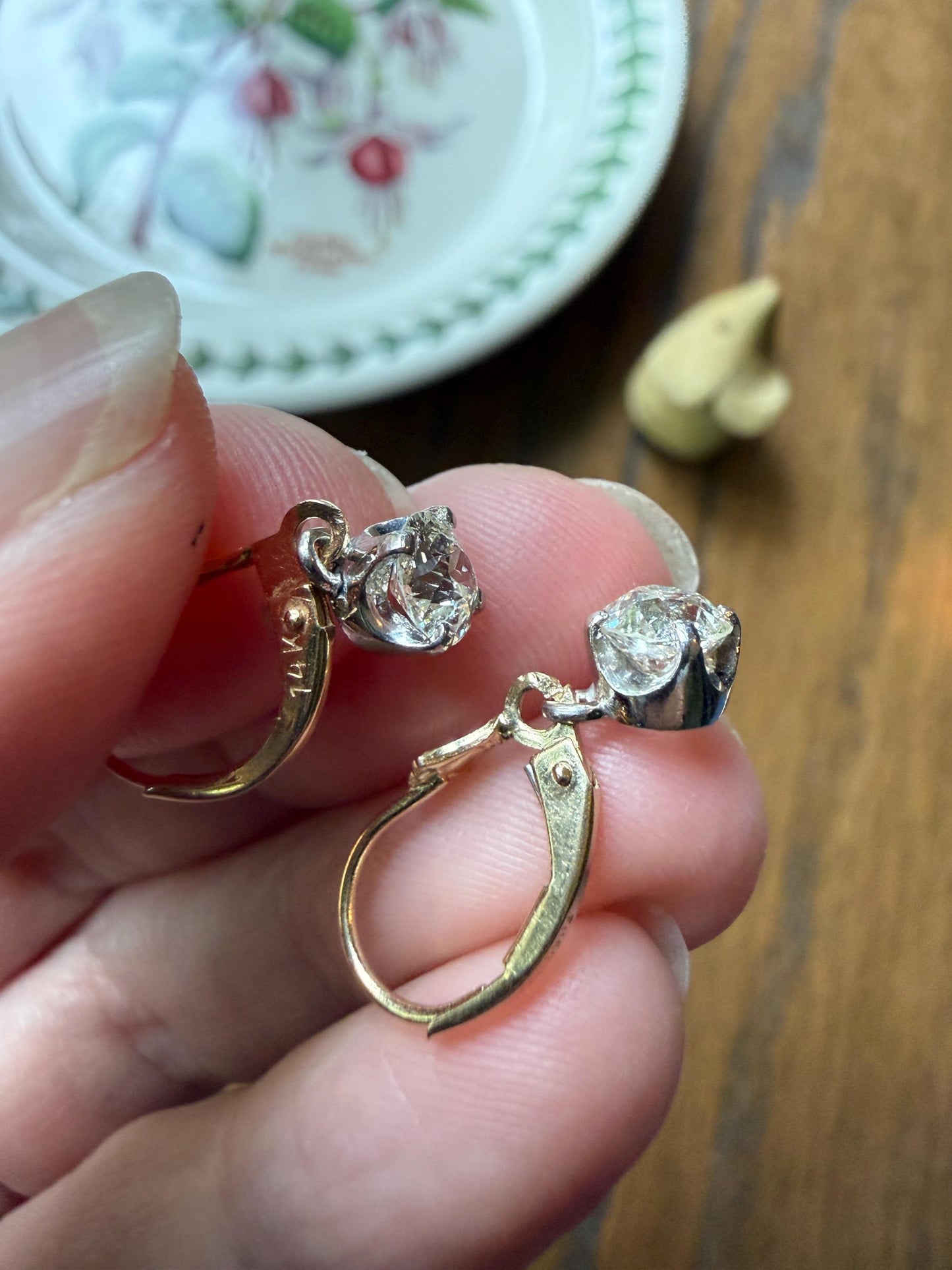 Antique 1.3 Carat Tdw Old Mine Cut Diamond Earrings 14k Gold Dangle Gift Arrow Ear Wire Bridal Edwardian Minimalist Earstack Bright Fiery