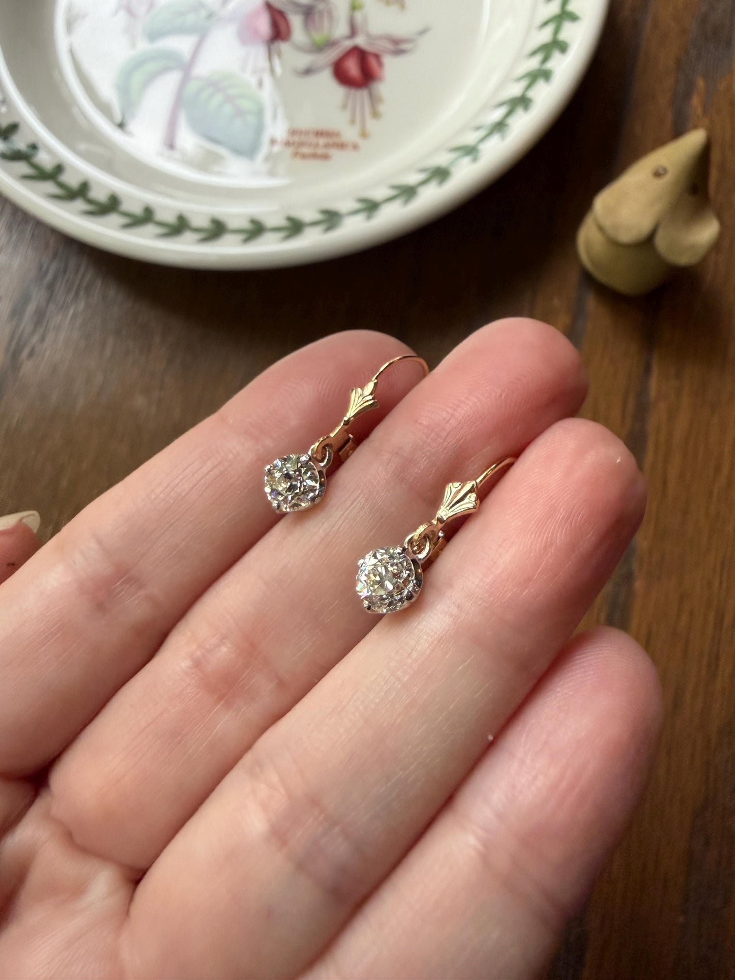 Antique 1.3 Carat Tdw Old Mine Cut Diamond Earrings 14k Gold Dangle Gift Arrow Ear Wire Bridal Edwardian Minimalist Earstack Bright Fiery