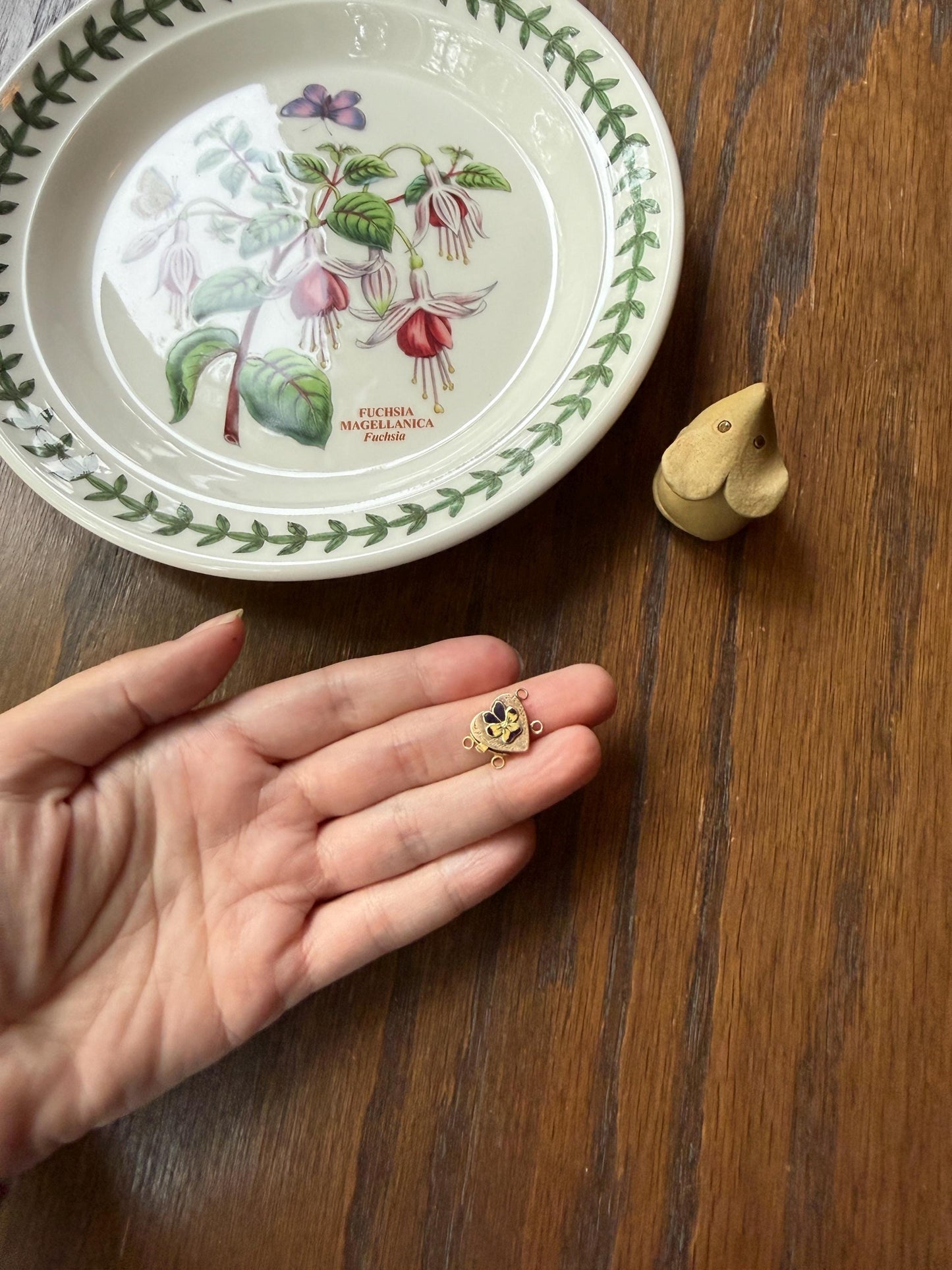 Louise's HEART from c1809 Pansy Floral Figural CLASP Pendant Purple Yellow Enamel Georgian Era 18k Gold Solid Engraved Bracelet Charm Parts