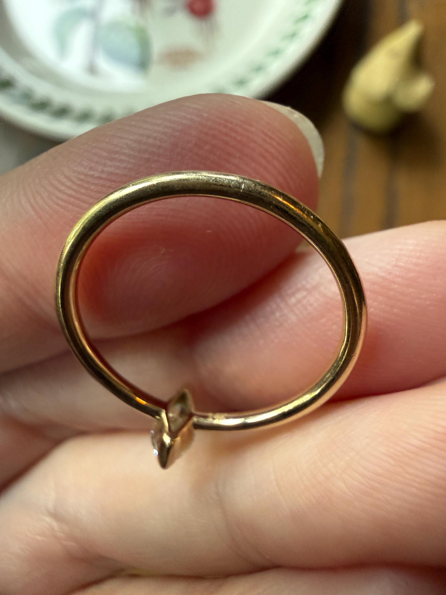 Vintage Sweetie Natural Marquise Navette Cut Diamond Ring on 14k Gold Donut Band Skinny Stacker Minimalist Engagement Pinky Ring