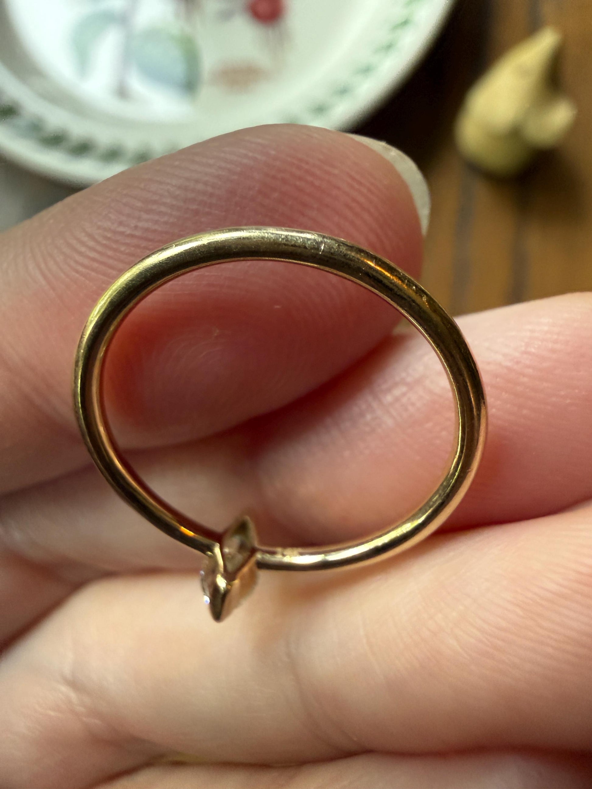 Vintage Sweetie Natural Marquise Navette Cut Diamond Ring on 14k Gold Donut Band Skinny Stacker Minimalist Engagement Pinky Ring