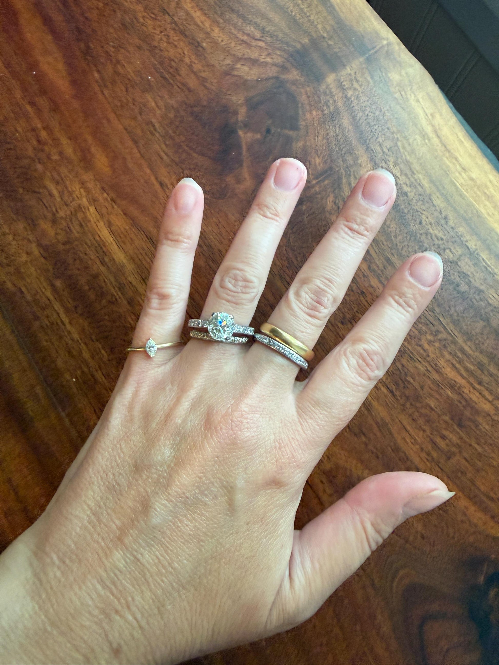 Vintage Sweetie Natural Marquise Navette Cut Diamond Ring on 14k Gold Donut Band Skinny Stacker Minimalist Engagement Pinky Ring
